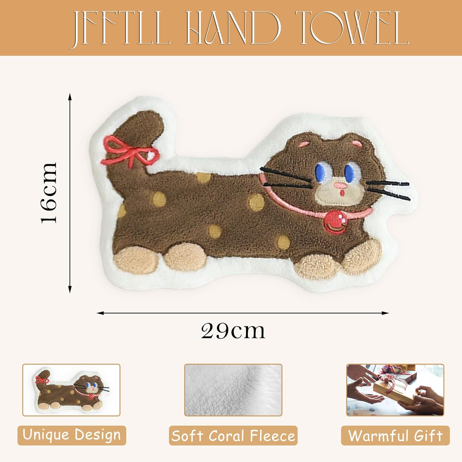 JFFTLL Brown Polka Dot Cat Hand Towels