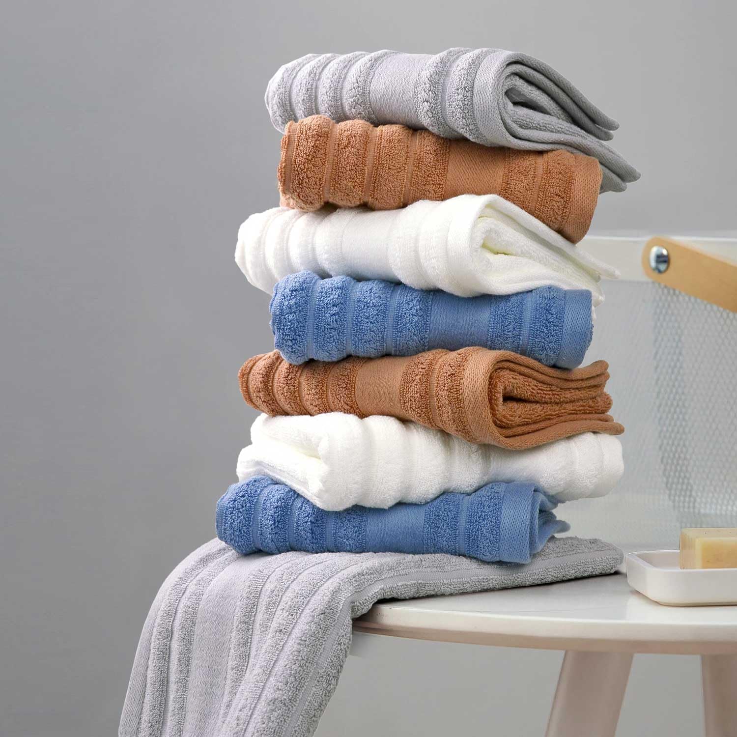 Luxurious Hand Towels Set Soft 13x29 Inch Ribbed Design White 2-Pack