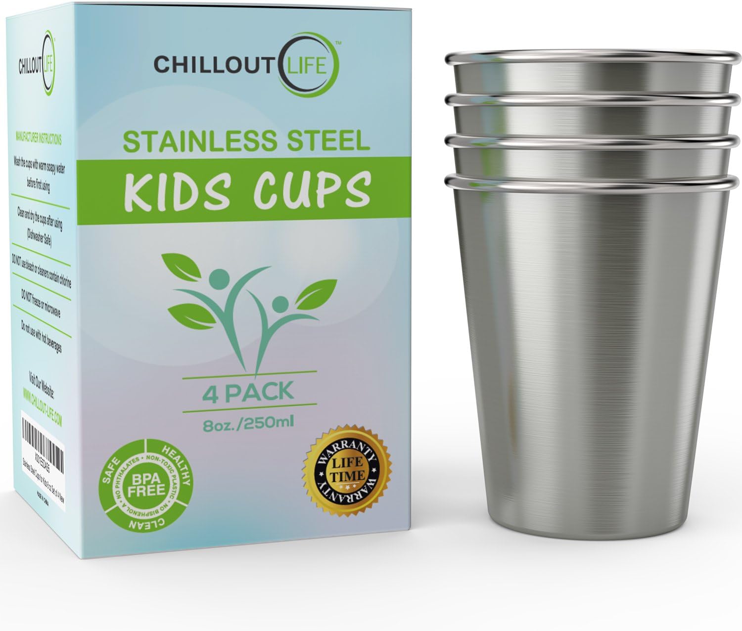 CHILLOUT LIFE Stainless Steel Cups for Kids and Toddlers 8 oz