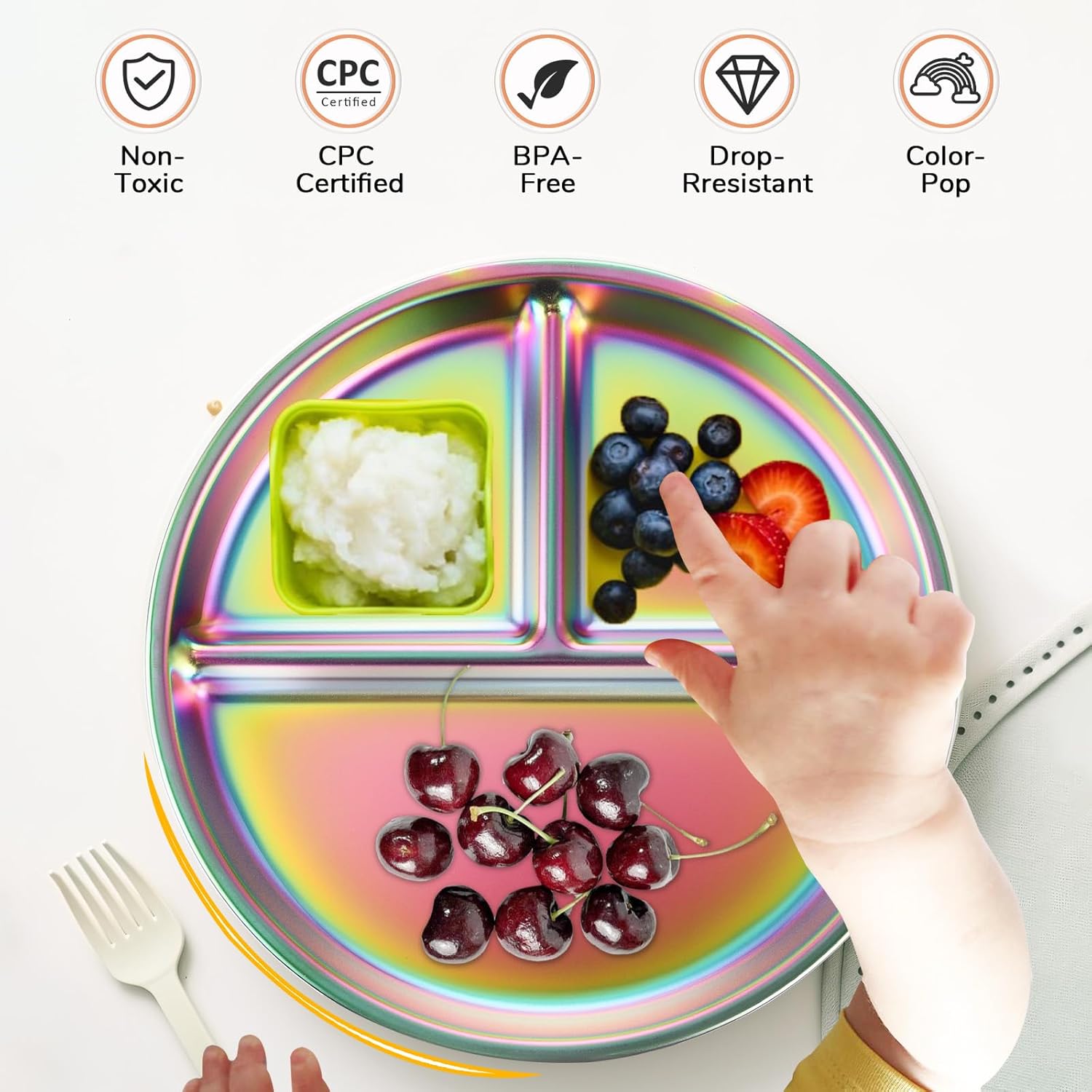 Rainbow 9 Stainless Steel Toddler Plate Set