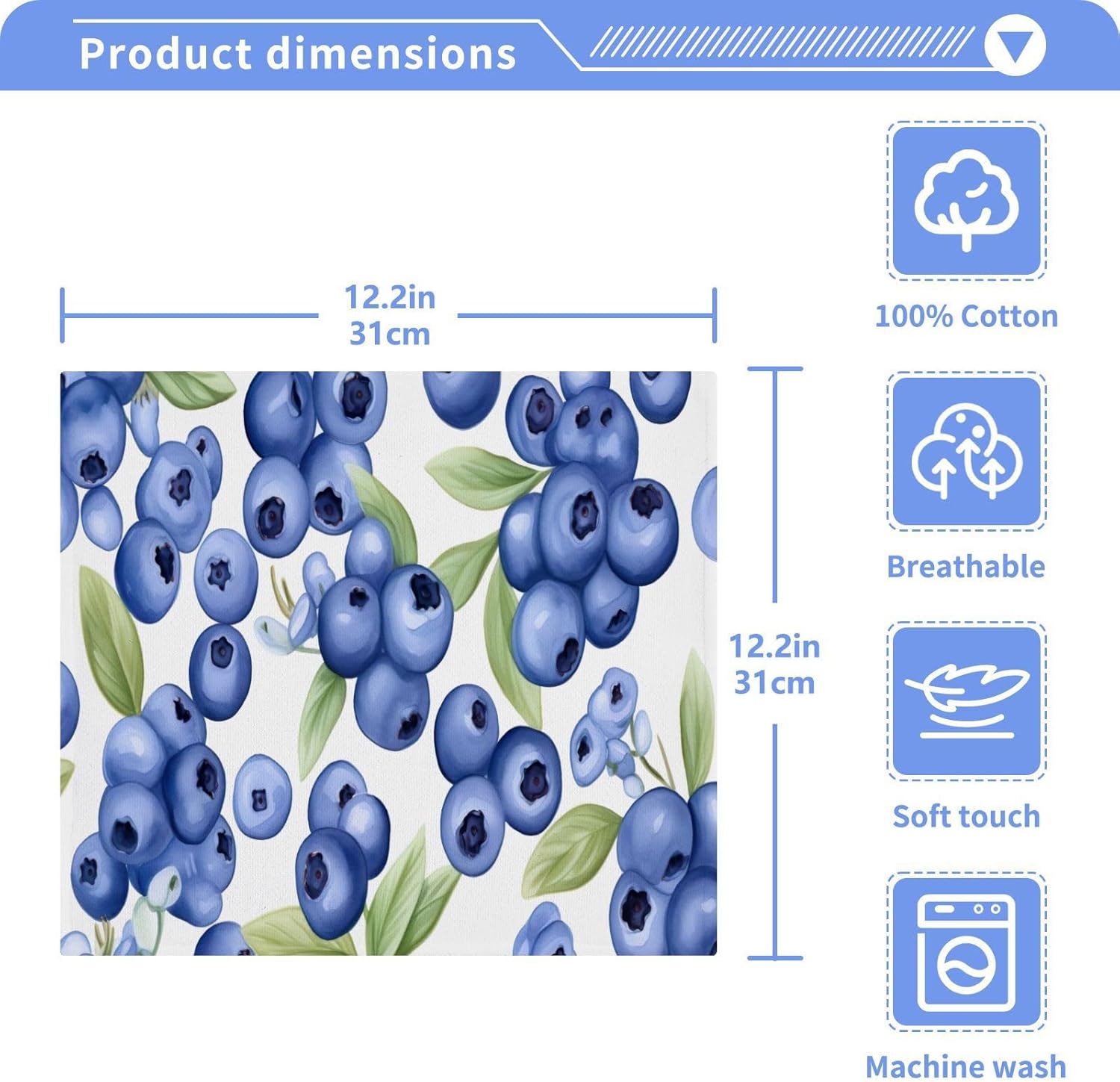 Perfect Soft Baby Washcloth Reusable 12x12-inch Blueberry Absorbent Towels
