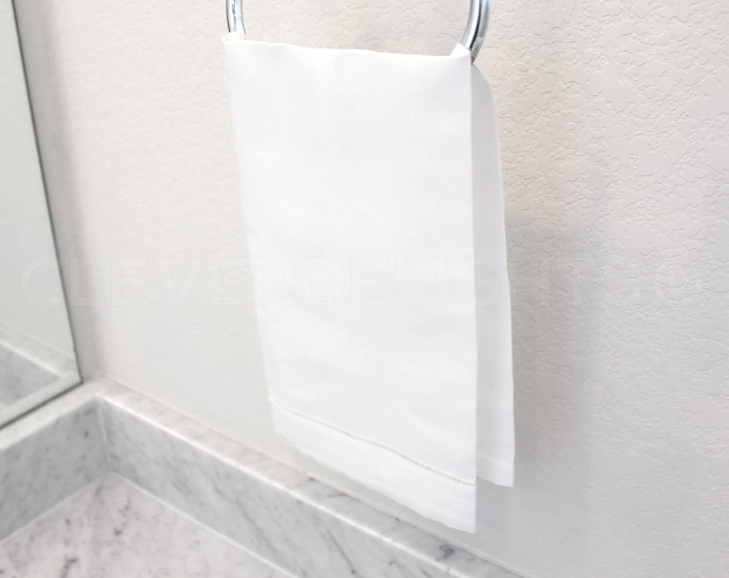 CleverDelights White Hemstitch Hand Towels 14 x 22 Set of 6