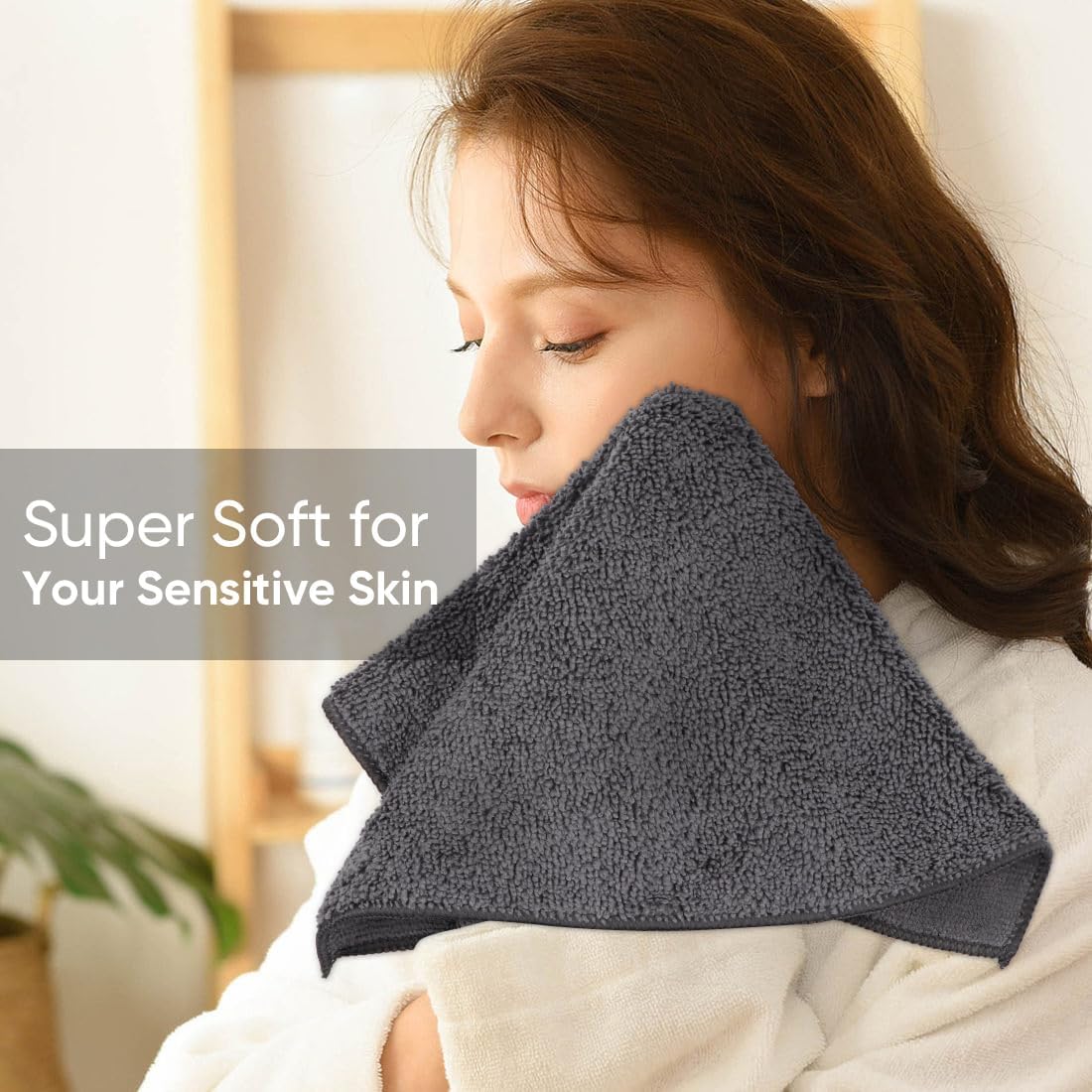 HOMEXCEL Microfiber Washcloths 12 Pack Grey 12x12