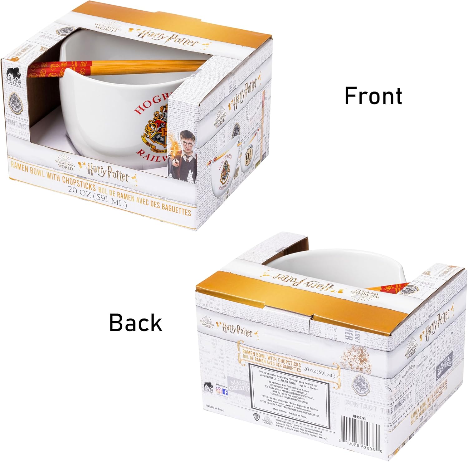 Silver Buffalo Hogwarts Railways Harry Potter Ceramic Ramen Rice Bowl with Chopsticks