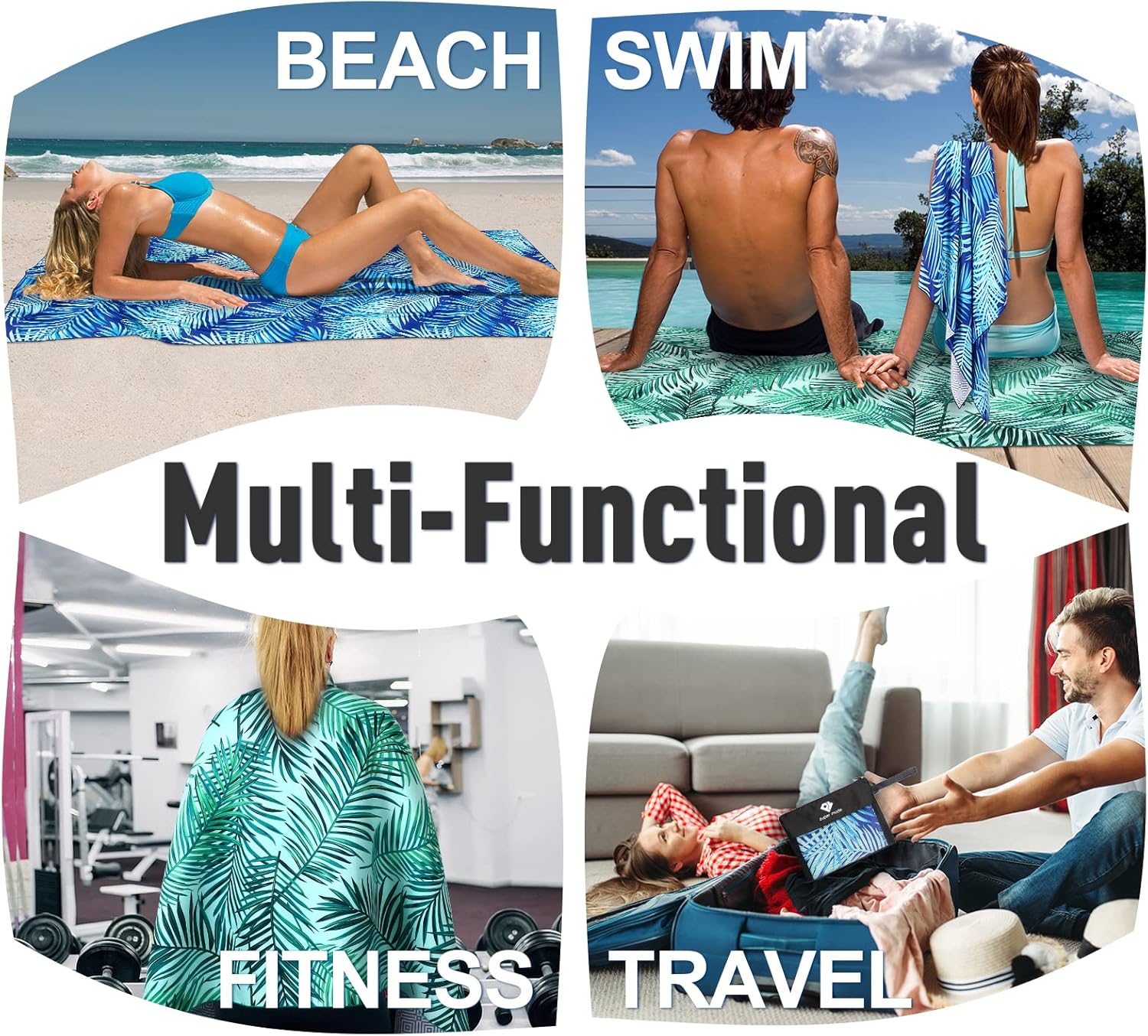 2 Pack Microfiber Beach TowelsQuick Dry Sand-Free 75x35