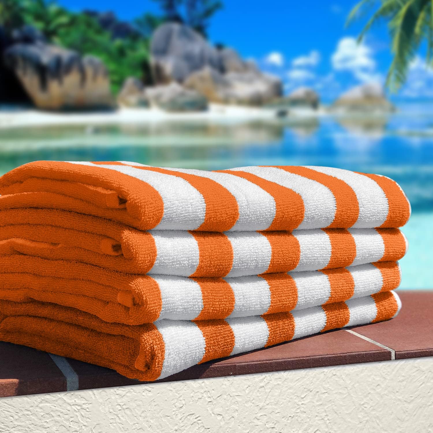 Avalon Towels Cabana Beach Towels 4-Pack 30x60 inches Orange Stripe