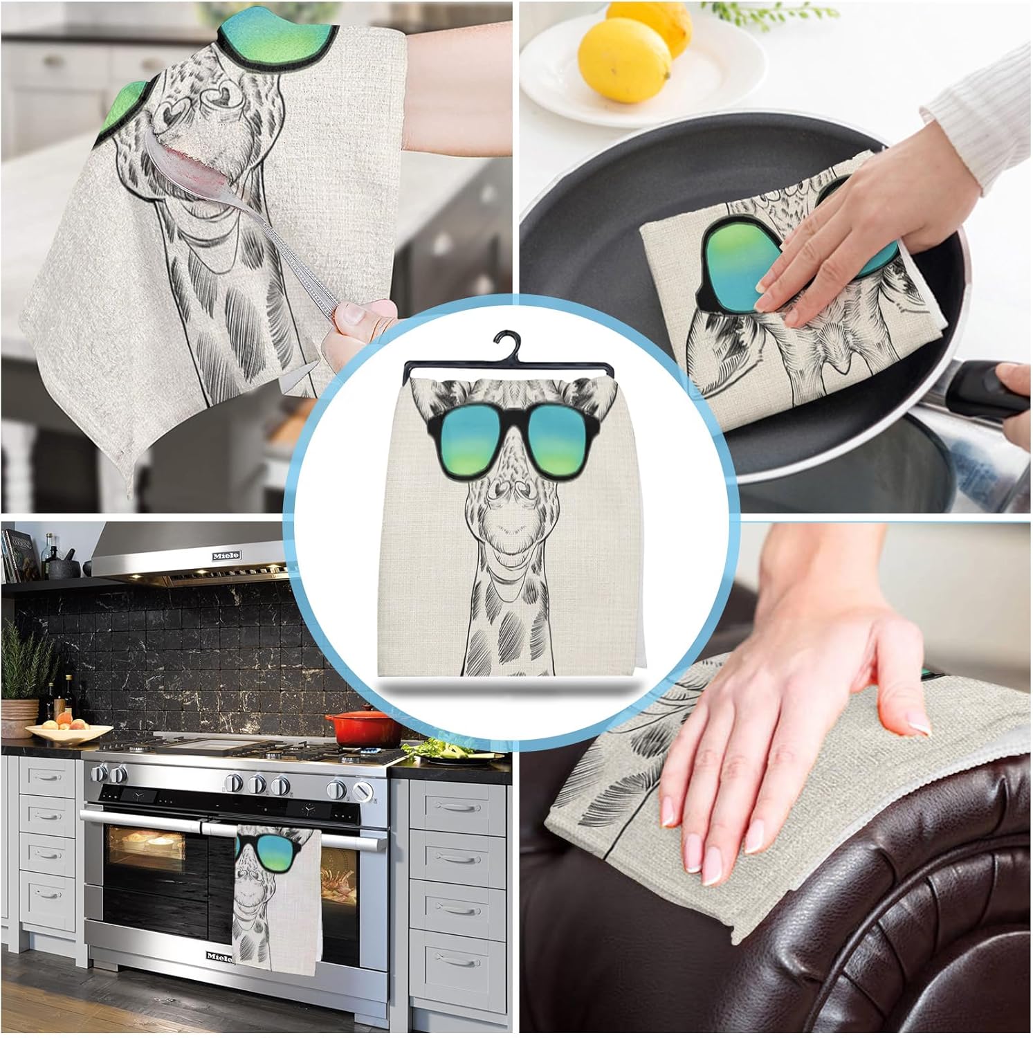 Microfiber Kitchen Towels 1 Pack Funny Giraffe Design Absorbent Dish Towels