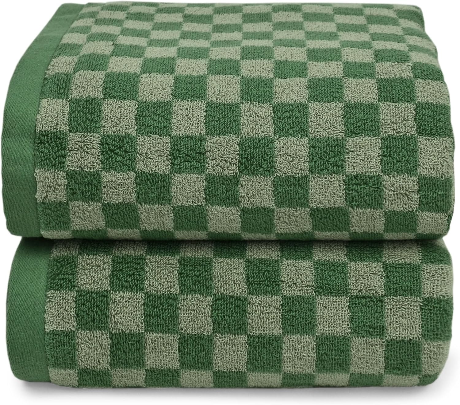 Cotton Soft Green Checkered Bath Towels - 54x28 2-Pack