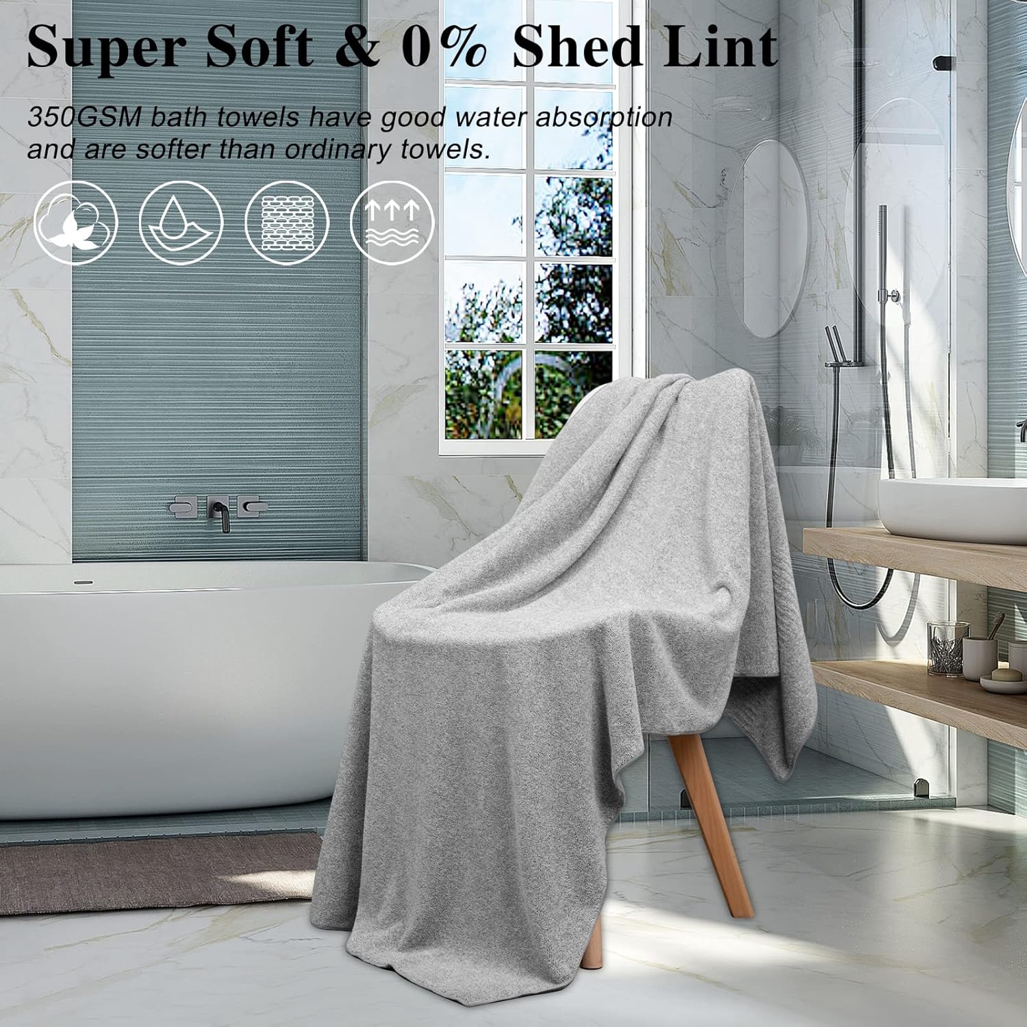 SEISSO Premium Quick Drying Bath Towels 2-Pack Bamboo-Infused Multi-Functional