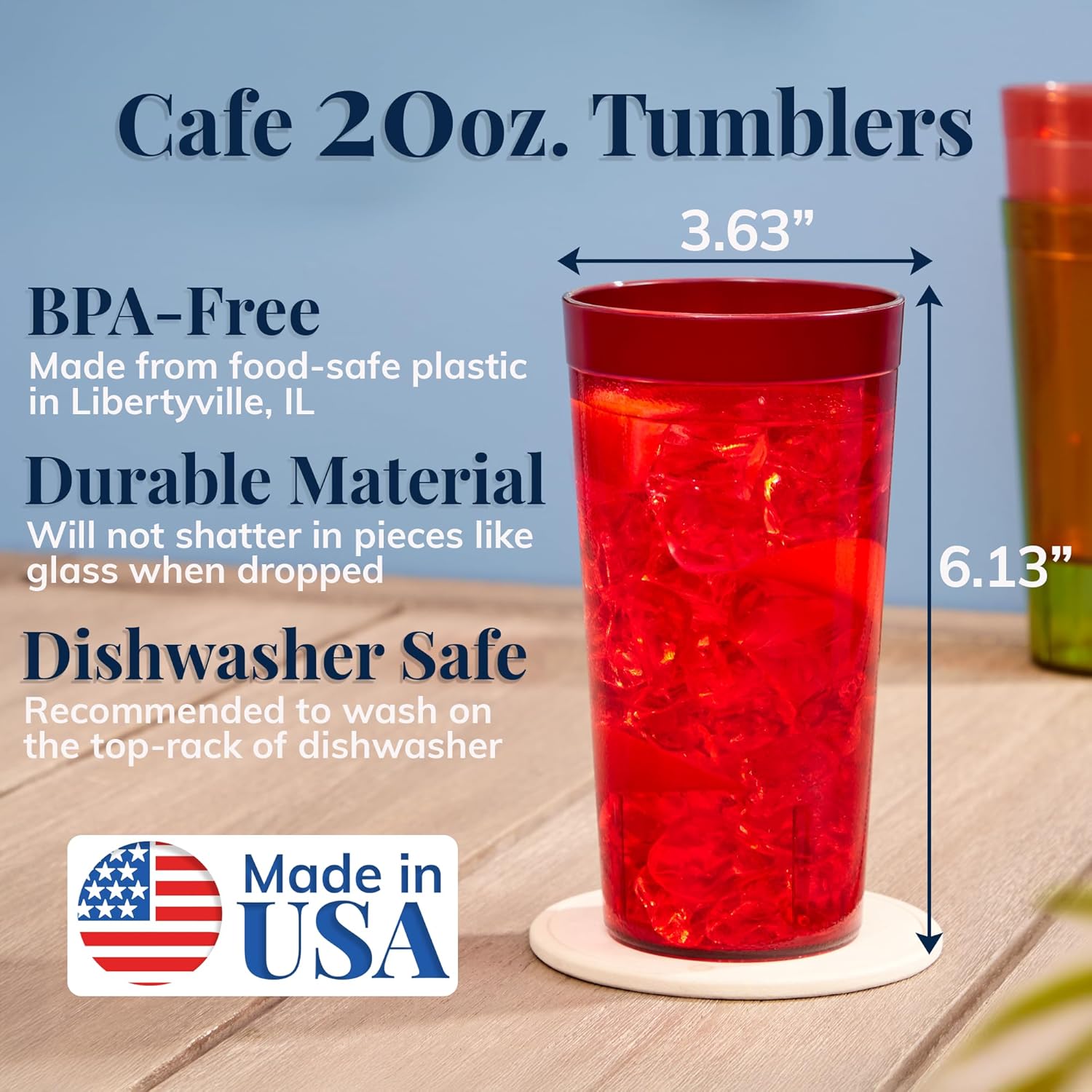 US Acrylic Disposable Tumblers 20-ounce Stackable BPA-Free Set of 16