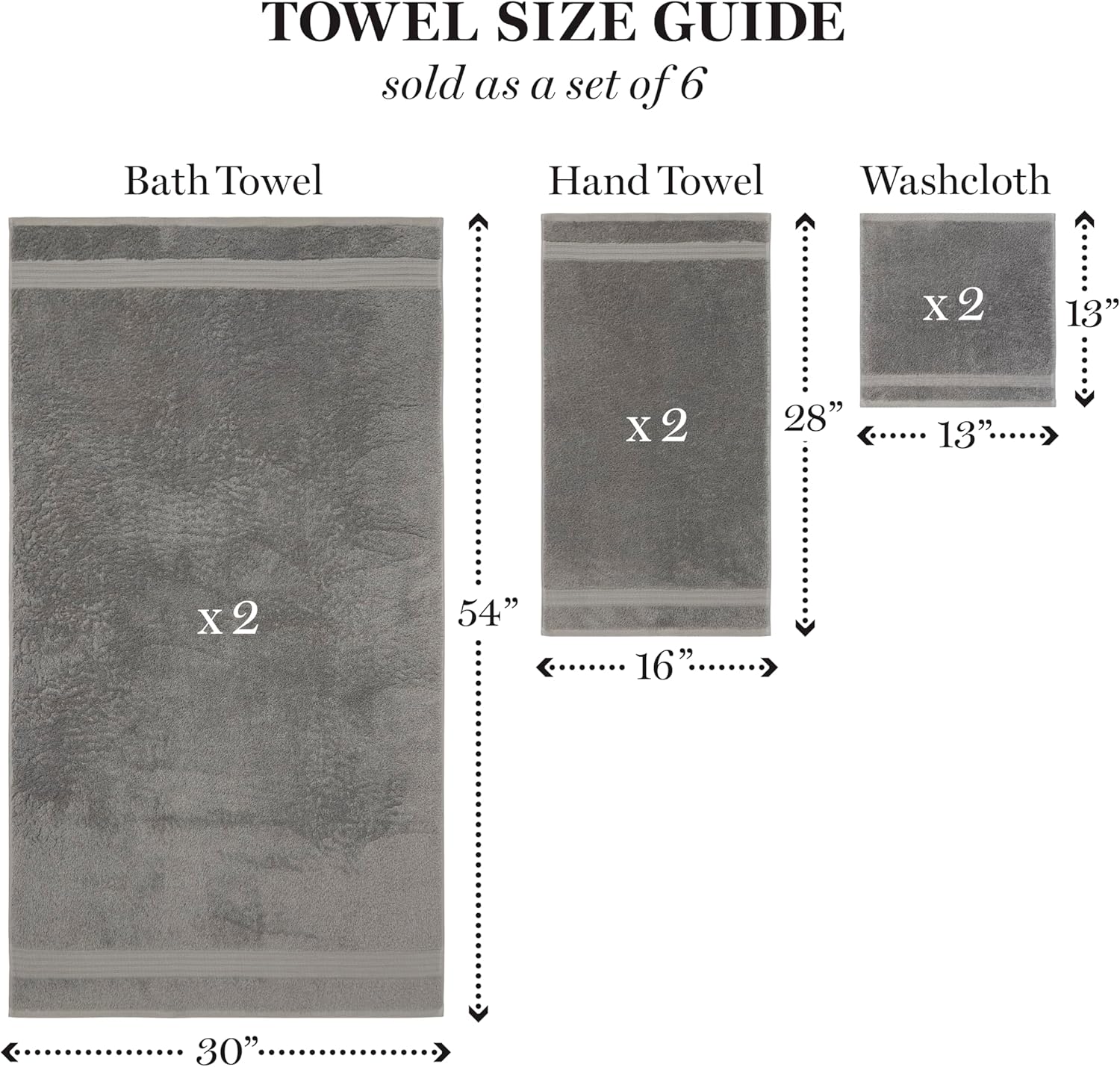 Martha Stewart 100 Egyptian Cotton Bath Towels Set - 6 Piece Dark Gray