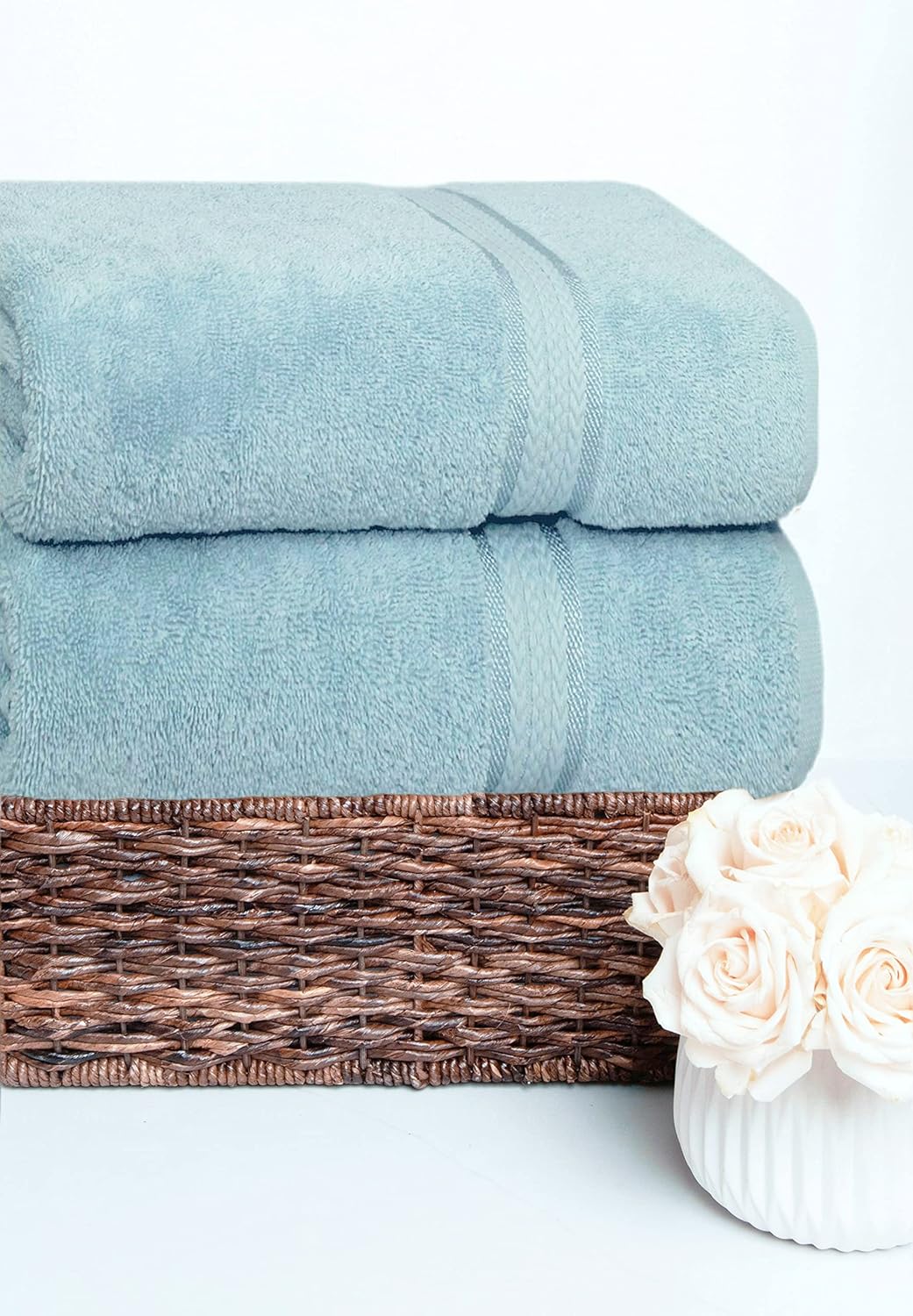 Luxury Ultra Soft Cotton Bath Towels - 35x70 inches Machine Washable Light Blue