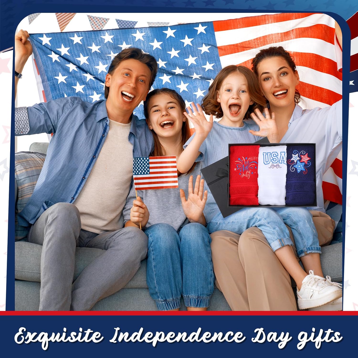American Flag Red White 3-Pack Patriotic Hand Towels 4th of July Cotton