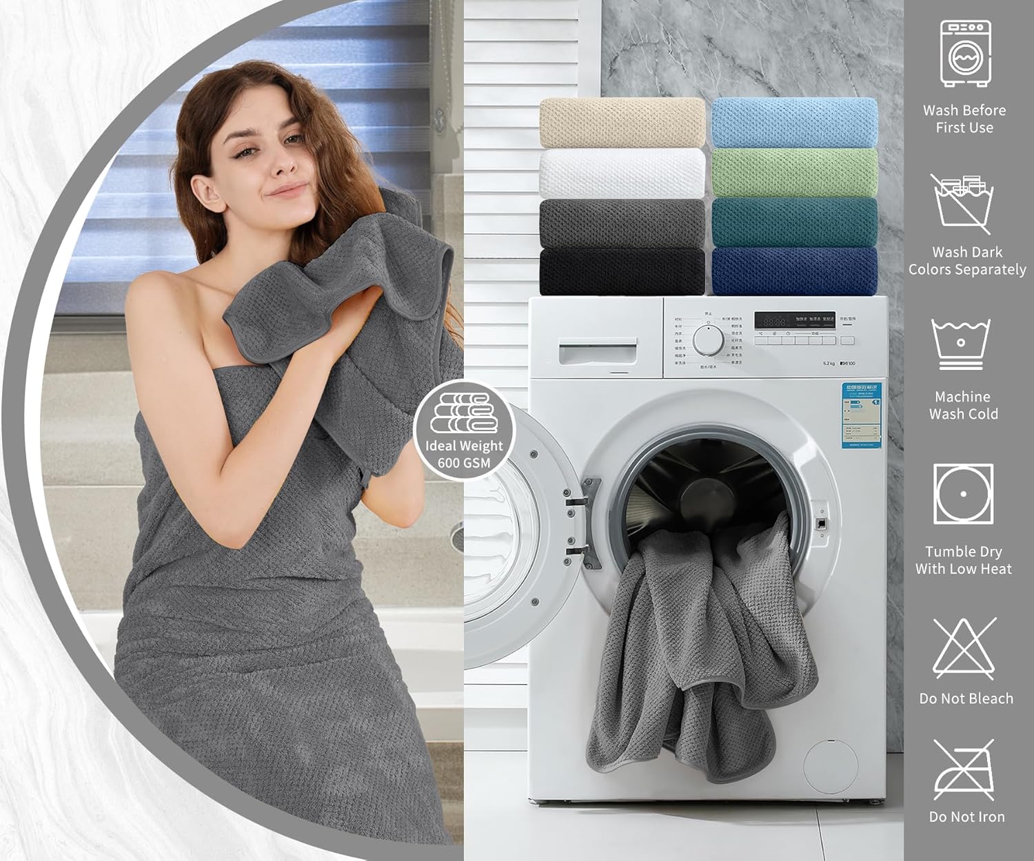Extra Large 4-Pack Bath Towels 35x70 Dark Gray Soft Quick-Dry