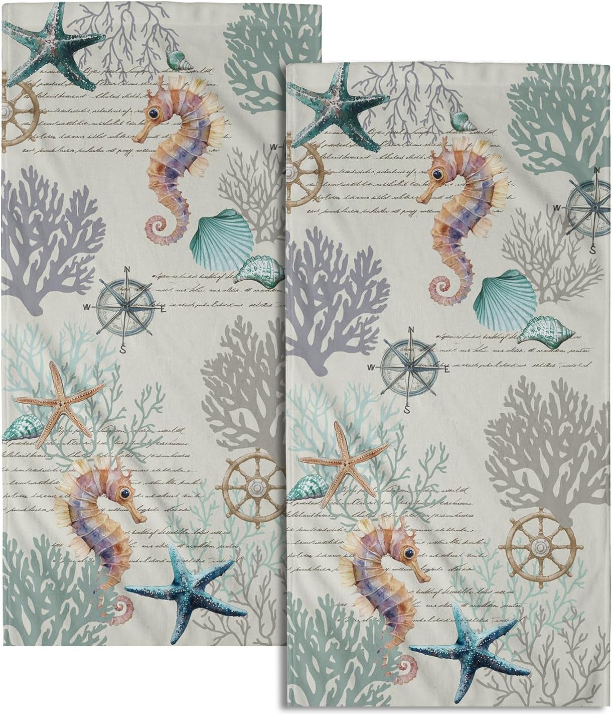 Nautical Coral Hand Towels Set of 2