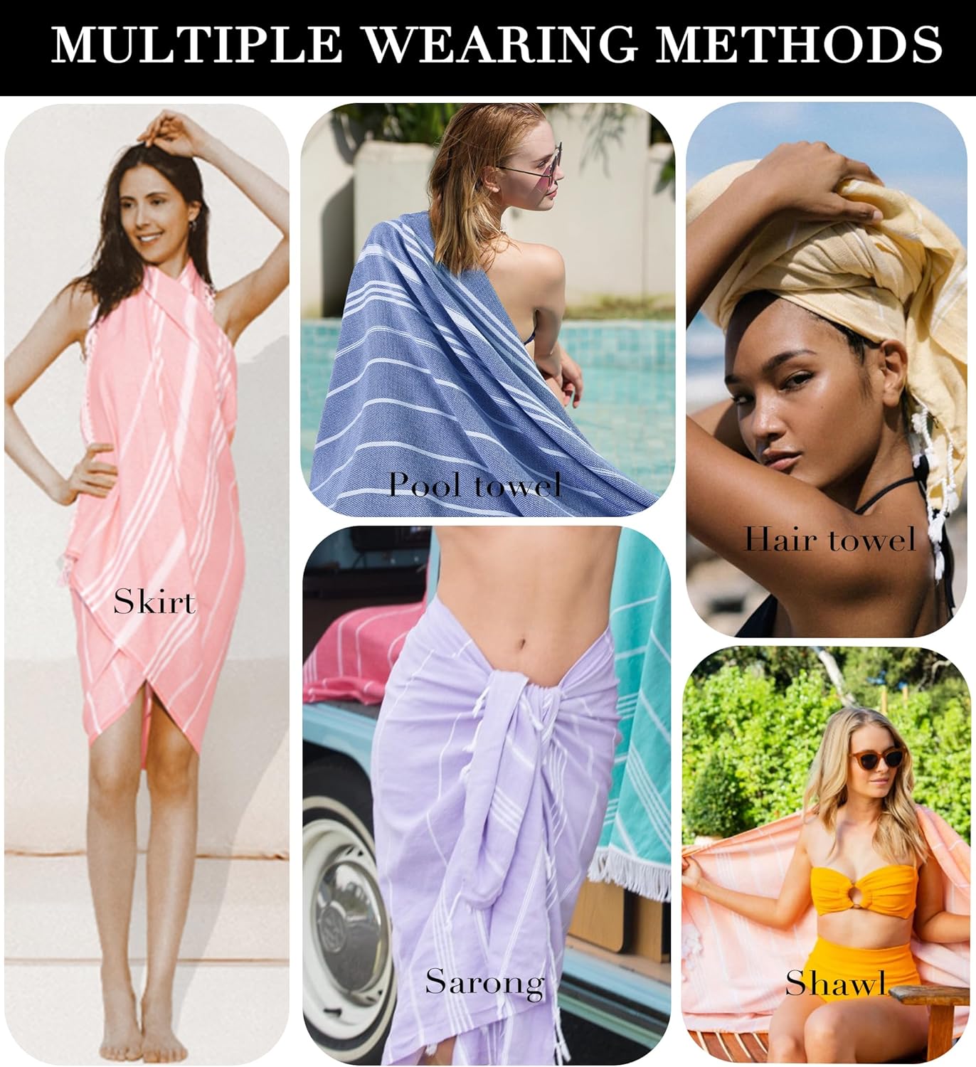 6-Piece Turkey Beach Towels Set - Durable Fast-Drying Sandproof for Adults