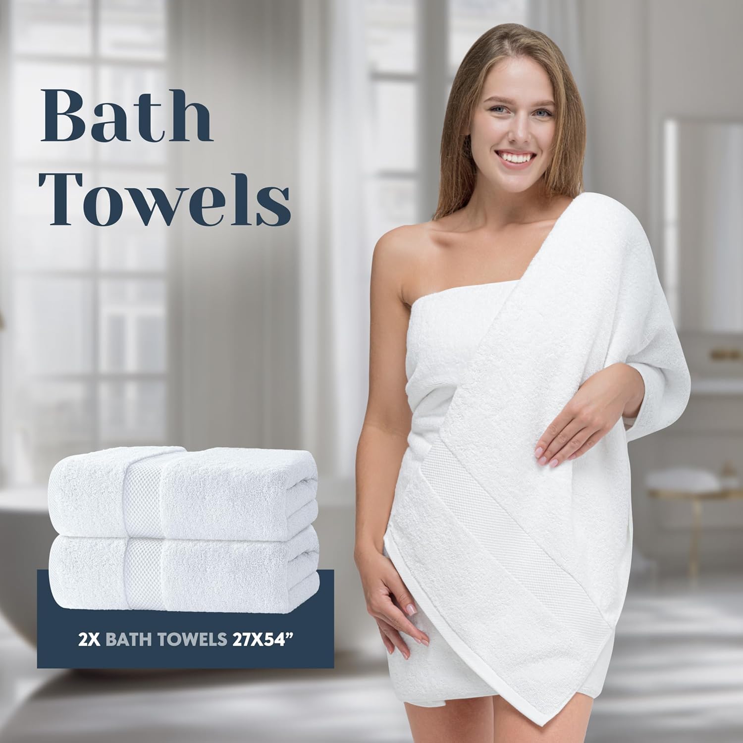 Luxury White Bath Towels Set - 100 Turkish Cotton - 8-Piece