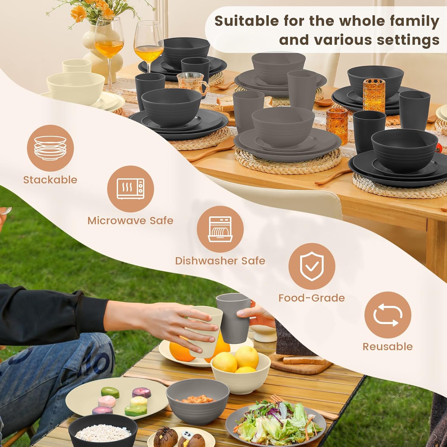 Homienly Kitchen Wheat Straw Dinnerware Set 40PCS