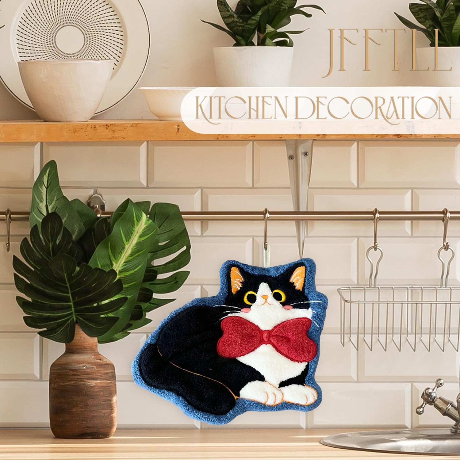 Coquette Red Bow Tuxedo Cat Towels for Home Kitchen