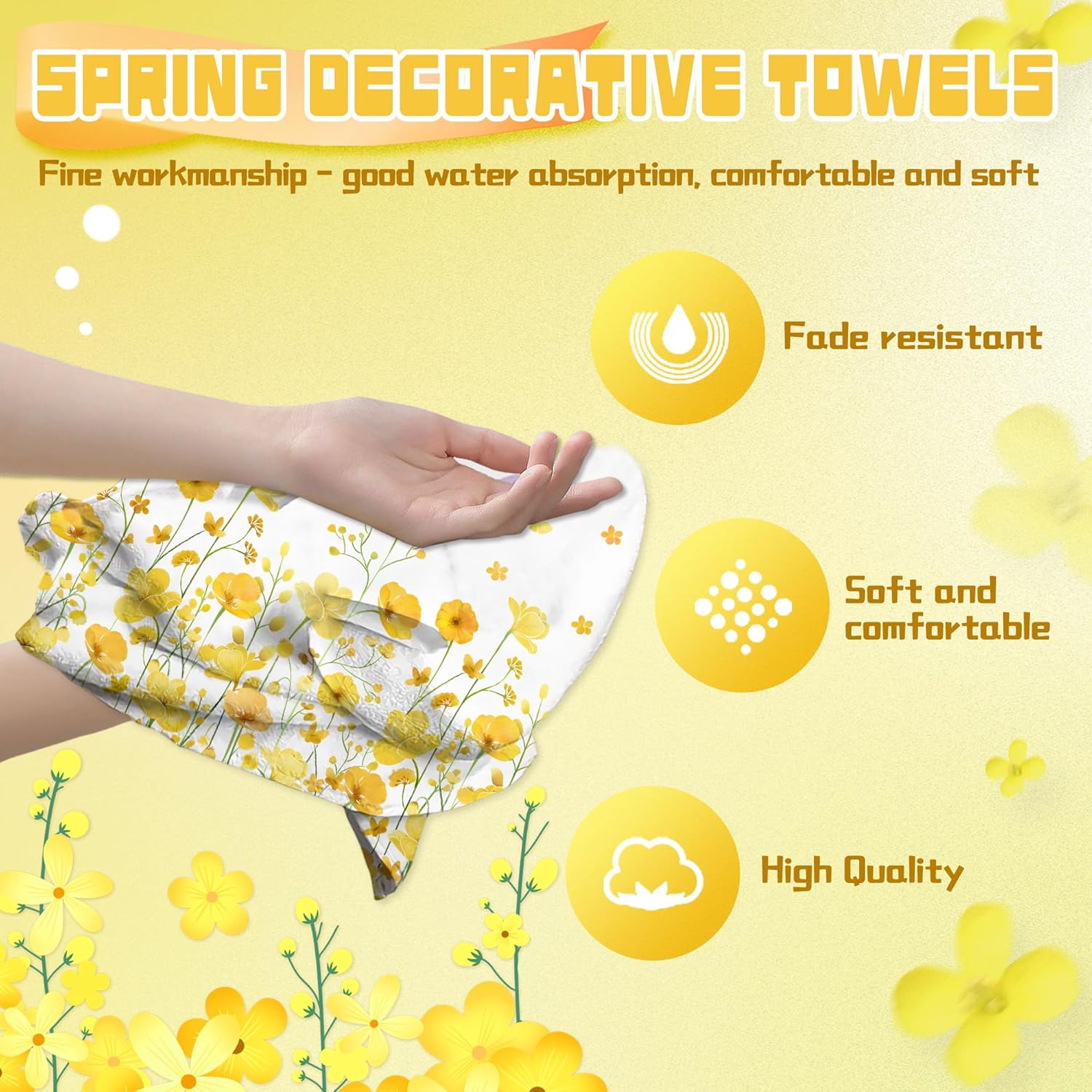 LIOQUN Yellow Flower Hand Towels Soft Durable 18x26