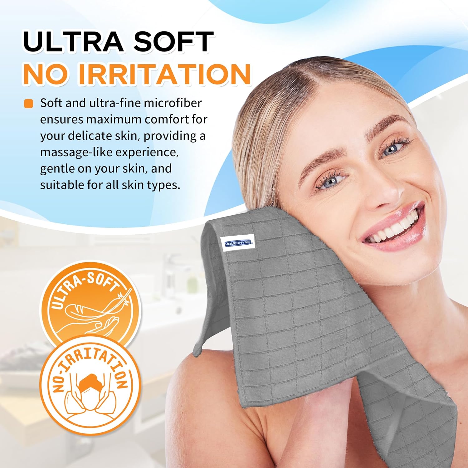 HOMERHYME Microfiber 12-Pack Washcloths Soft Grey Reusable Face Towels