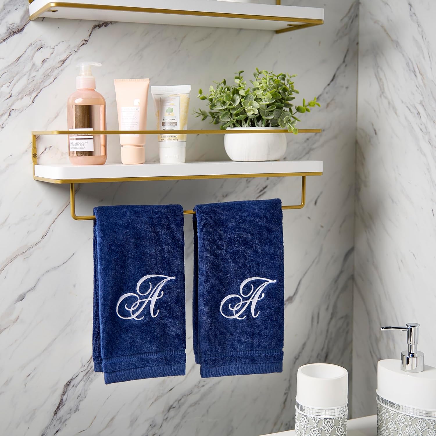 Creative Scents Monogrammed Towels - 4-Piece Navy Blue