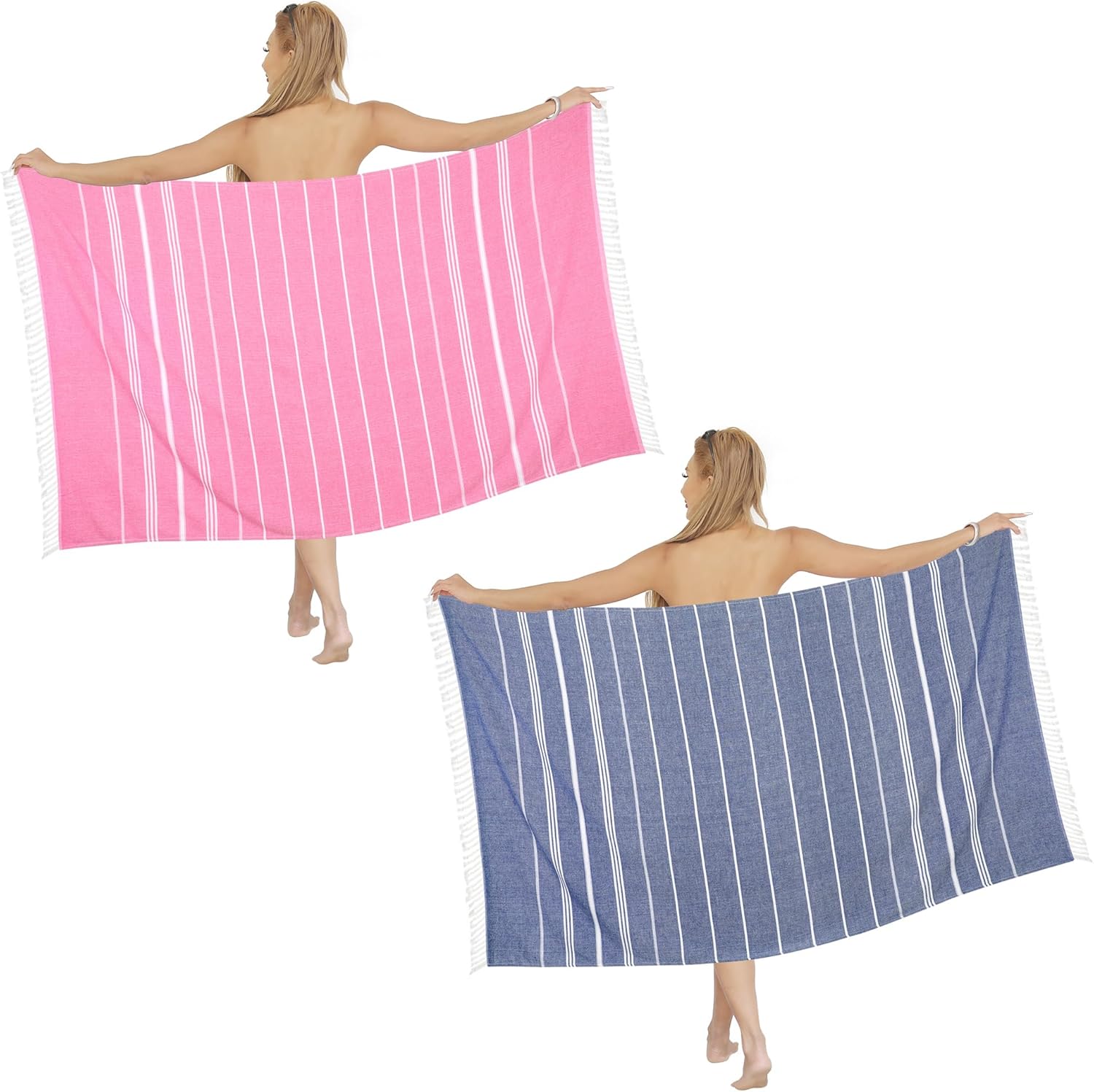 Dlebay Beach Towels - 2-Piece Absorbent Quick-Dry Sand-Free Beach Towels