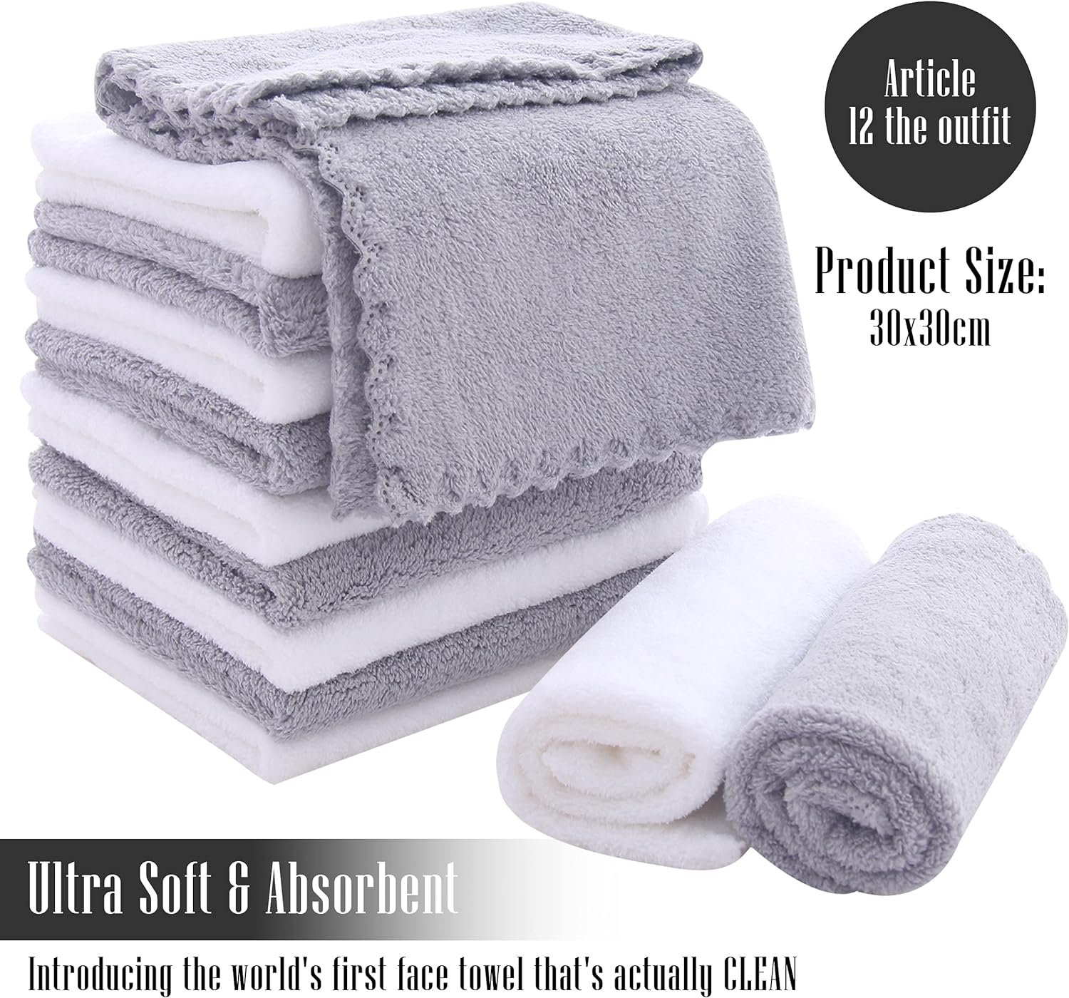 TENSTARS 12-Piece Premium Washcloth Set - Soft Absorbent Durable