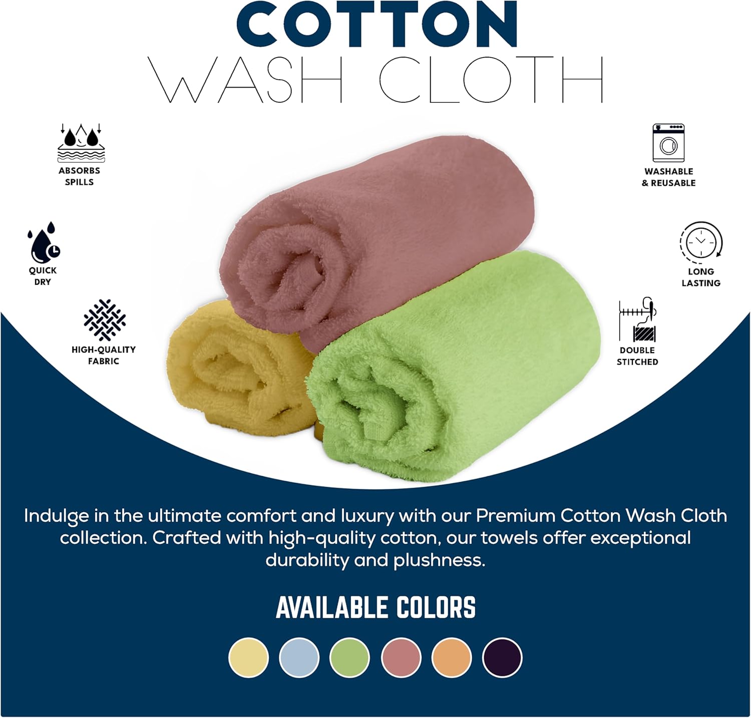 100 Cotton 12x12 Washcloths Ultra Soft Pack of 12