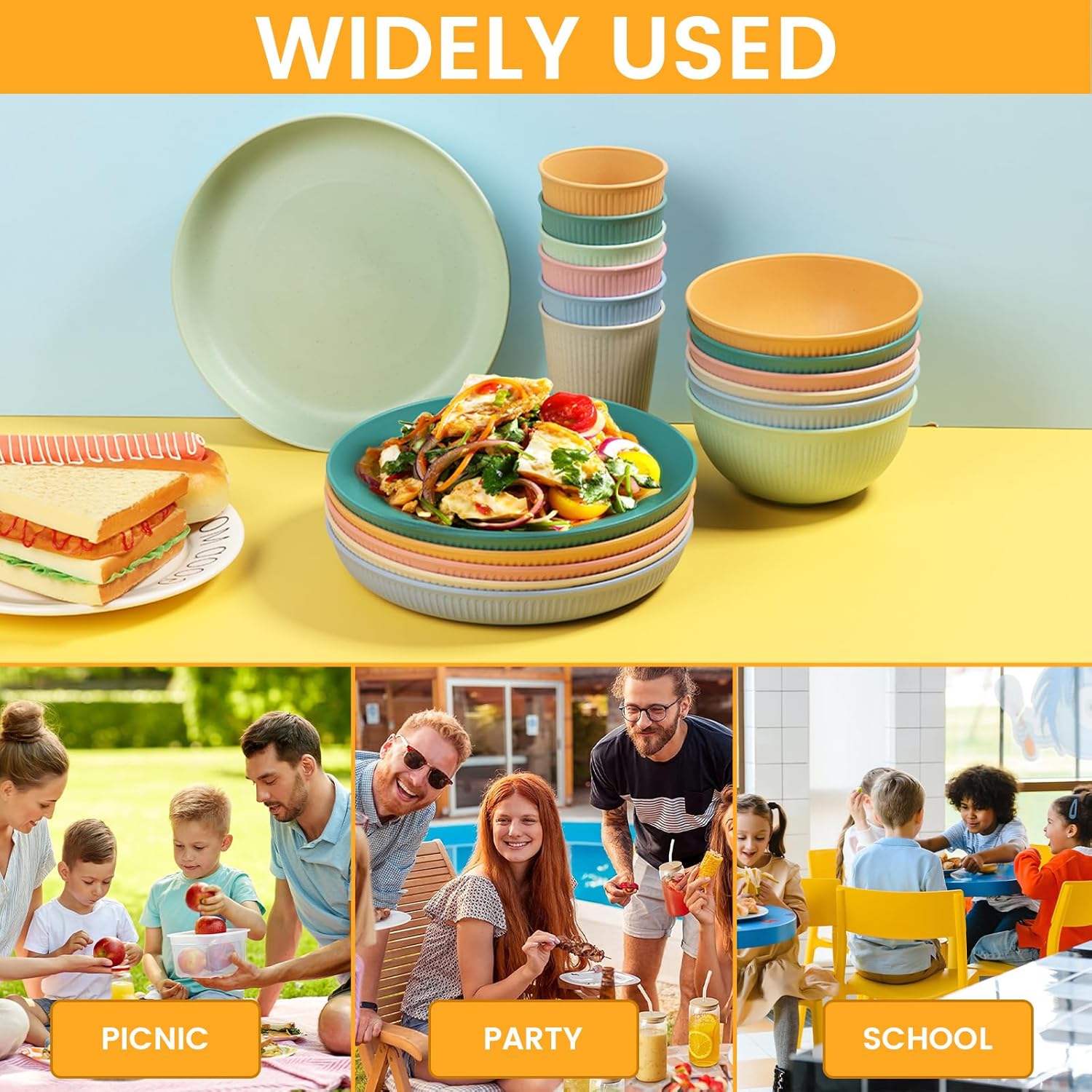 18-Piece Plastic camping plates with Stripes for Adults Kids