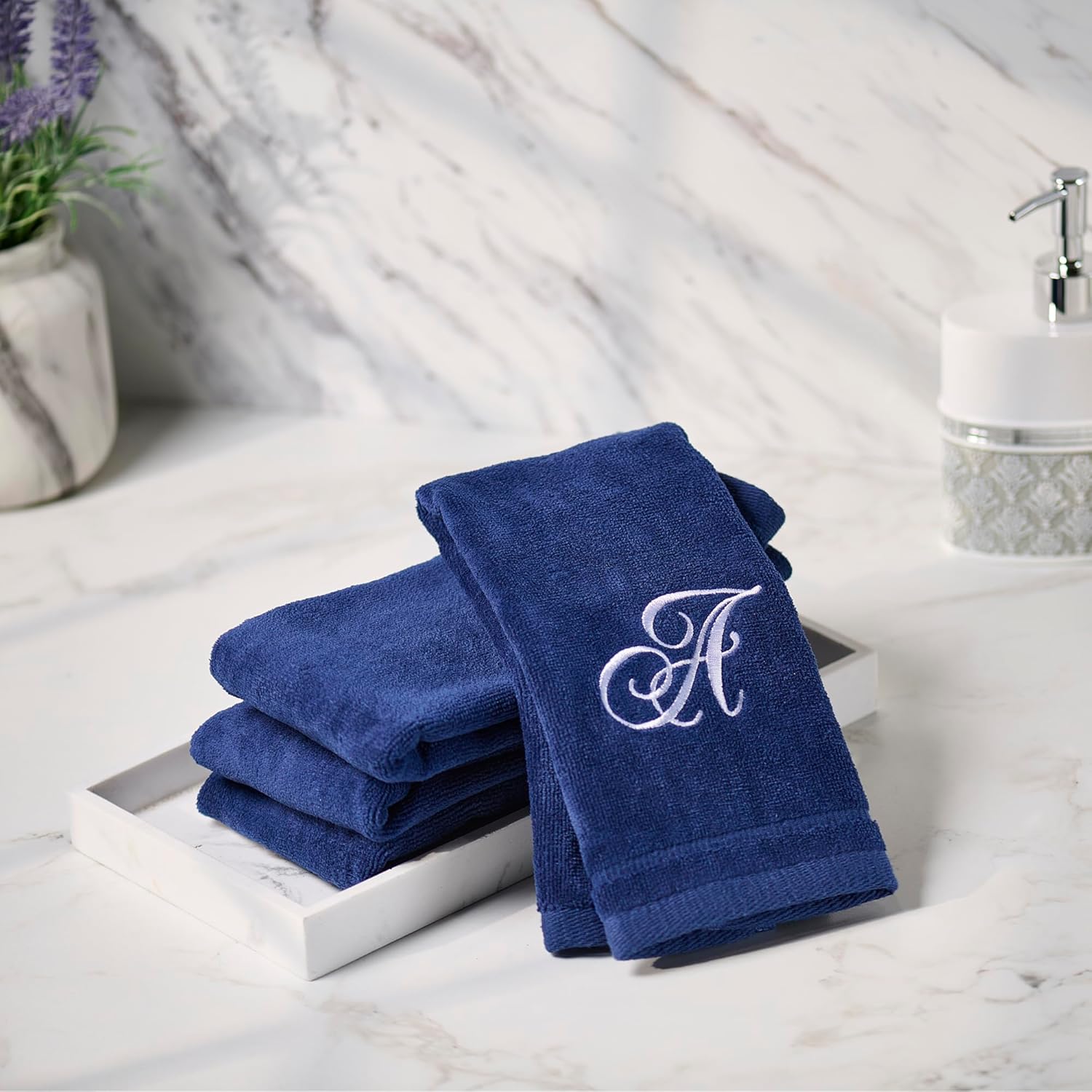 Creative Scents Monogrammed Towels - 4-Piece Navy Blue