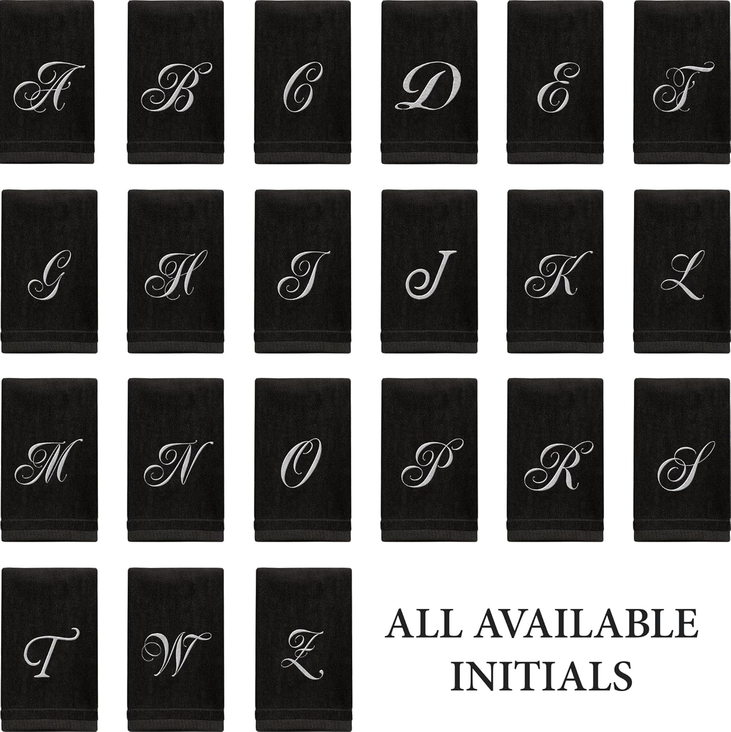 Personalized Monogram Fingertip Towels Set of 2 Black