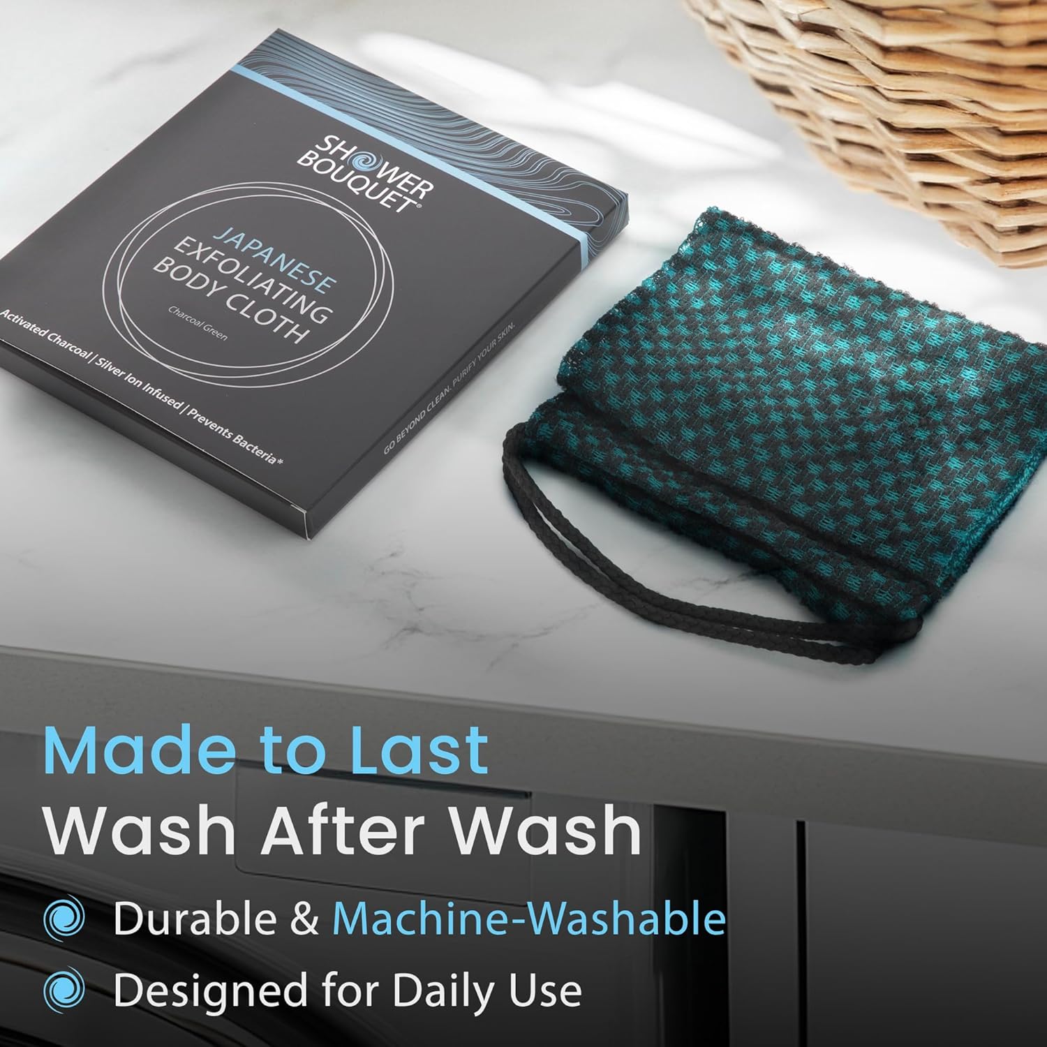 Japanese Exfoliating Washcloth with Charcoal and Silver Ion - Green 1