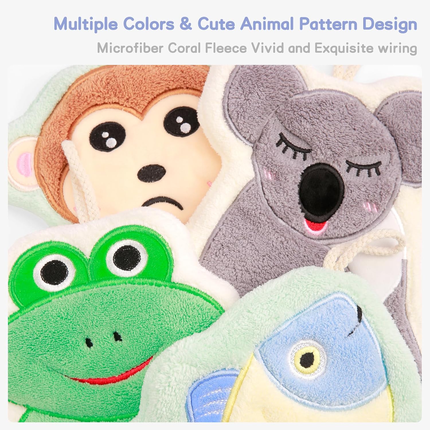 4-Pack Cute Animal Hand Towels with Hanging Loop for Home Kitchen