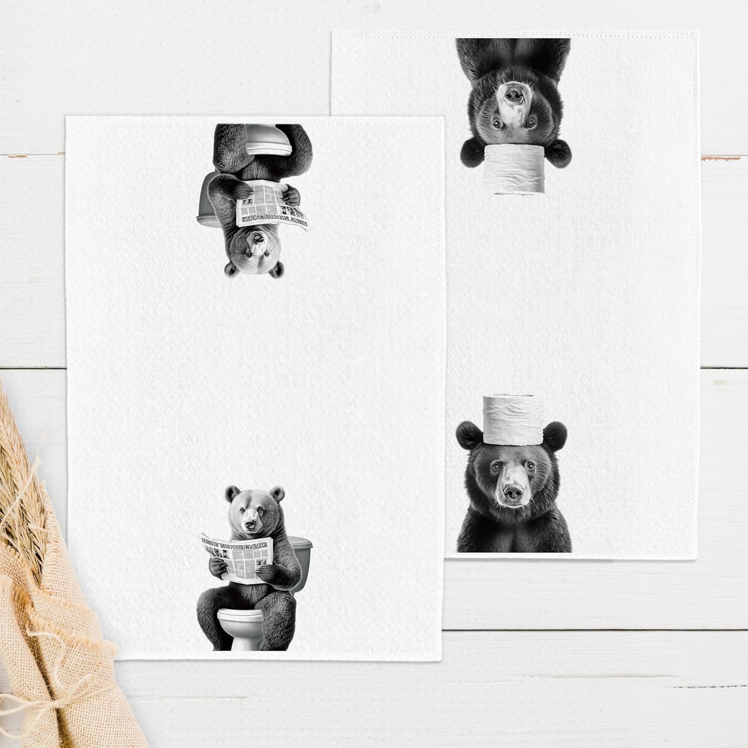 Funny Bear Hand Towels for the Bathroom 2 Piece Set