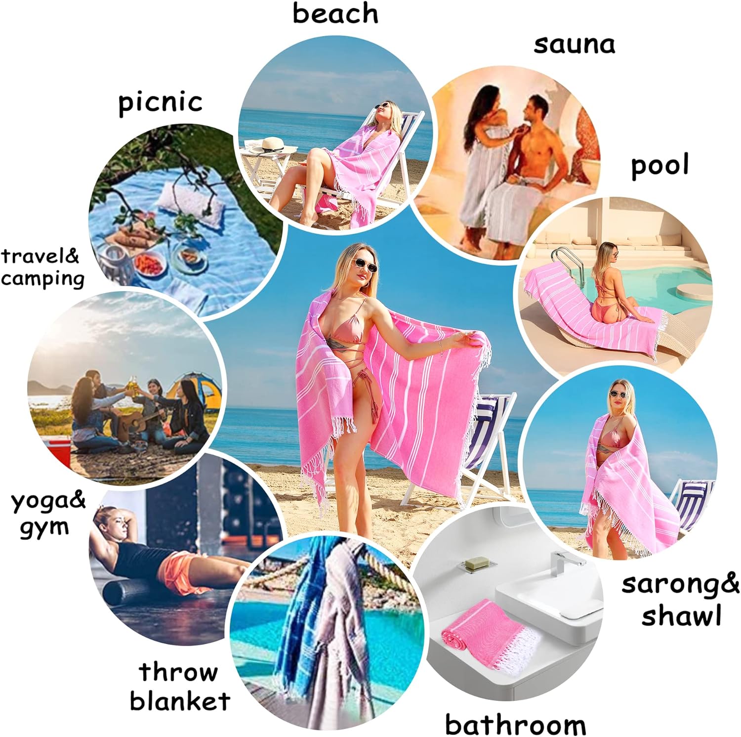 Dlebay Beach Towels - 2-Piece Absorbent Quick-Dry Sand-Free Beach Towels