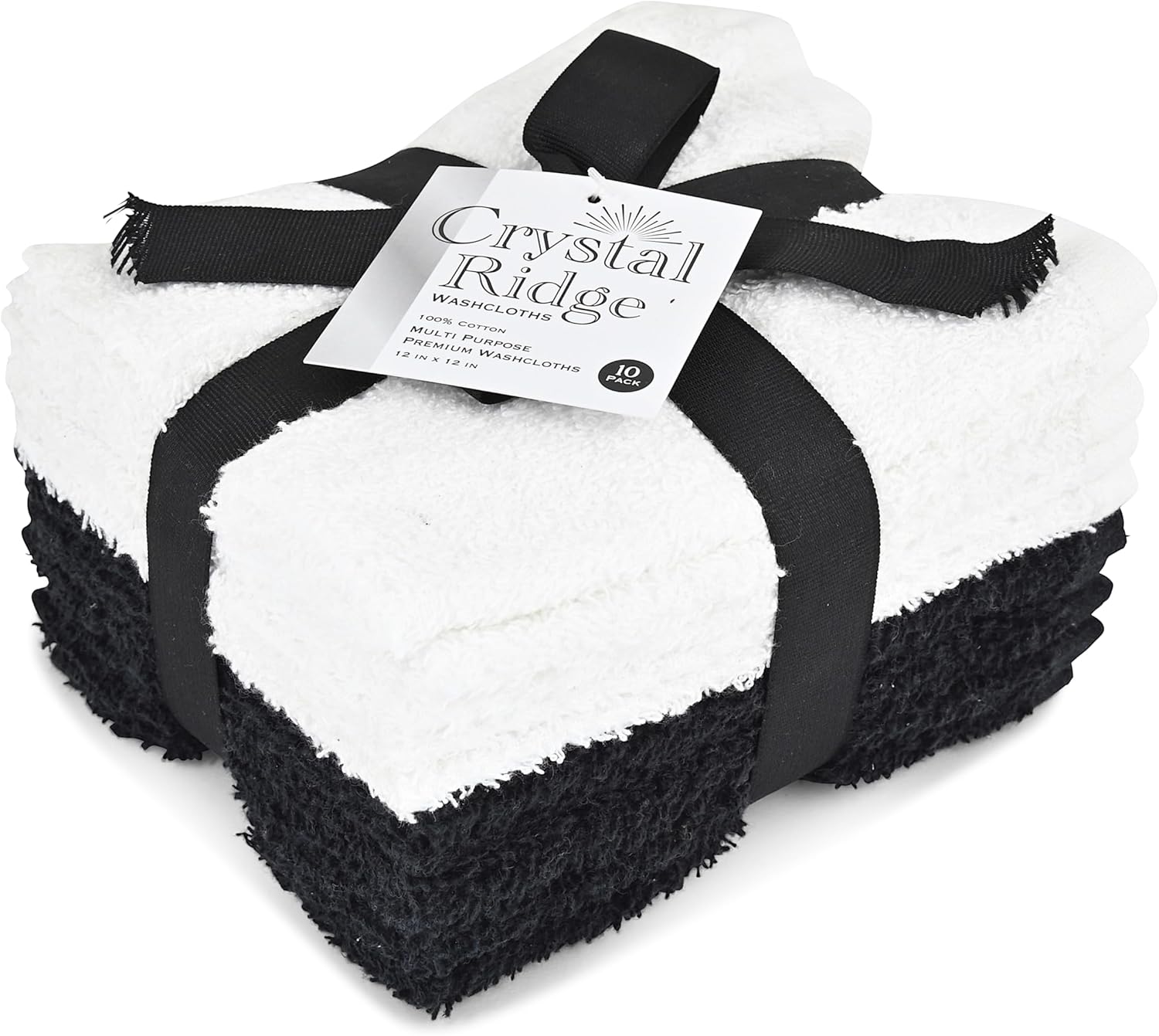 10-Piece Crystal Ridge 12x12 Washcloths WhiteBlack