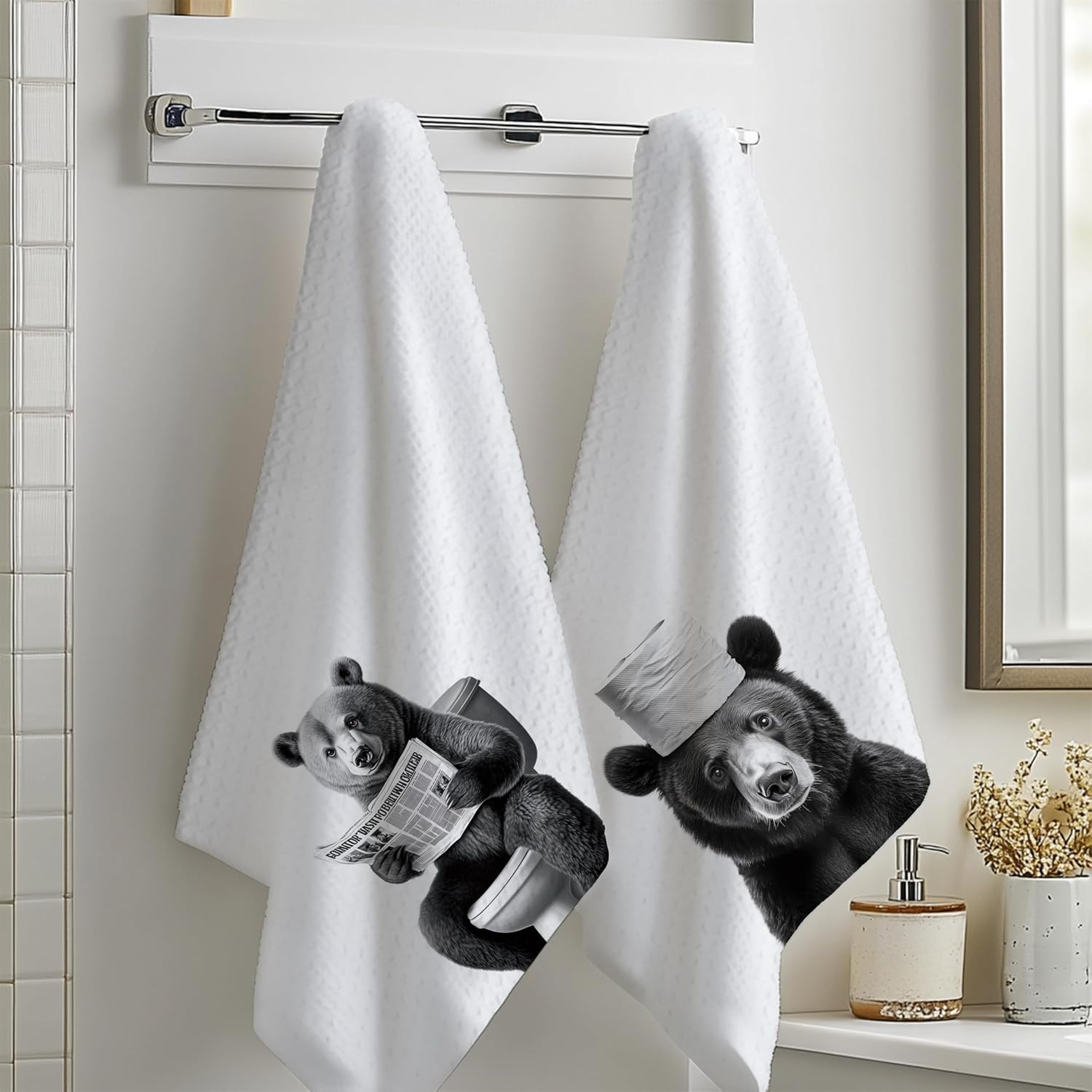 Funny Bear Hand Towels for the Bathroom 2 Piece Set
