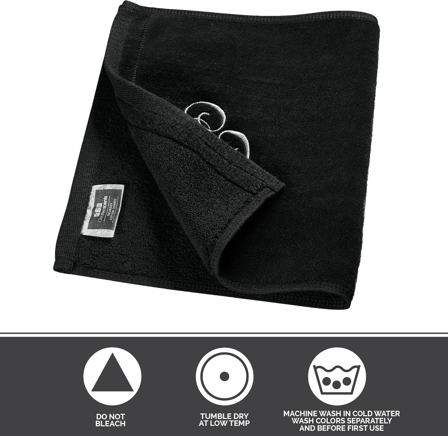 Personalized Monogram Fingertip Towels Set of 2 Black