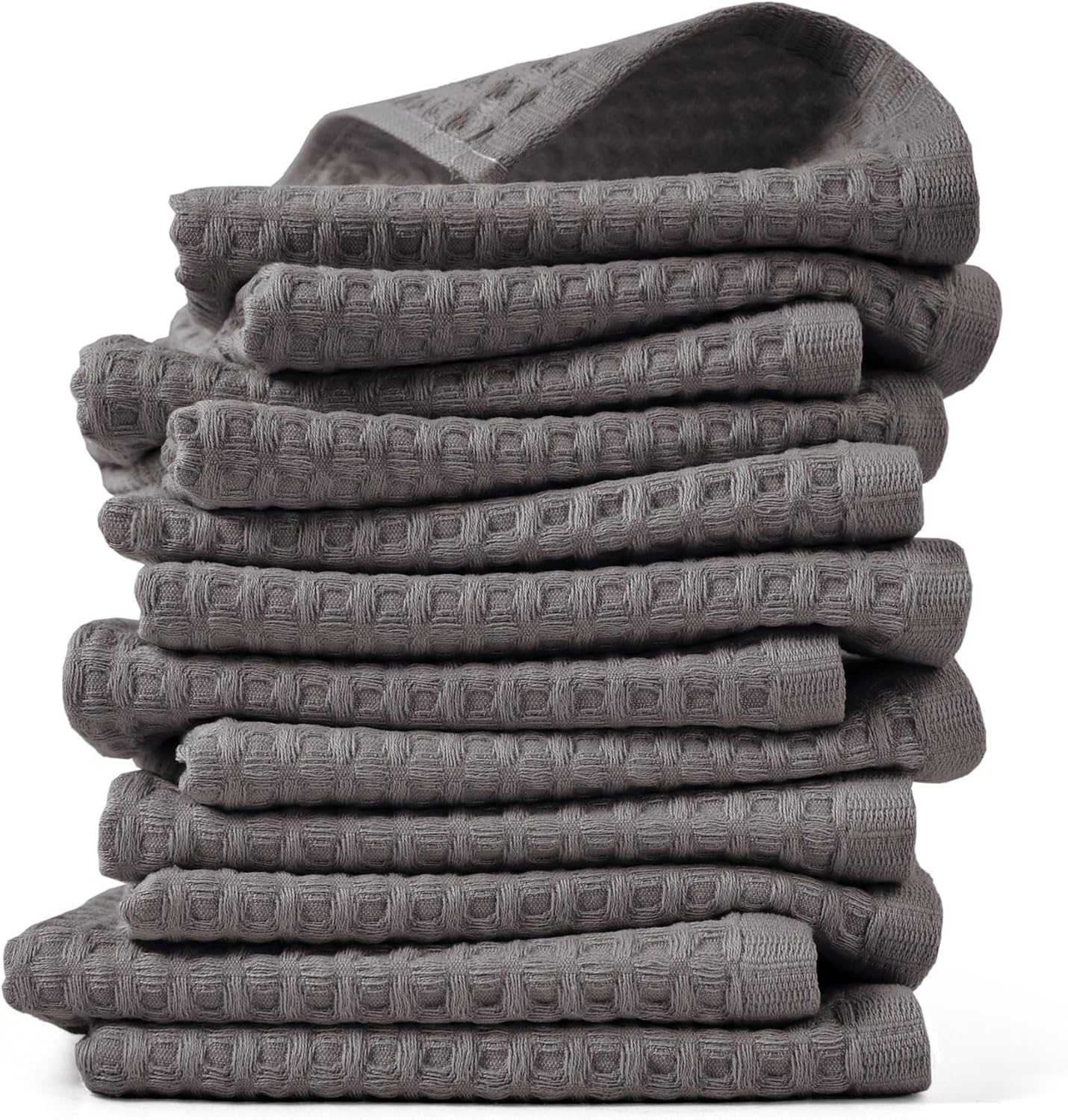 Cleanbear Classic Waffle Washcloths 12 Pack Gray