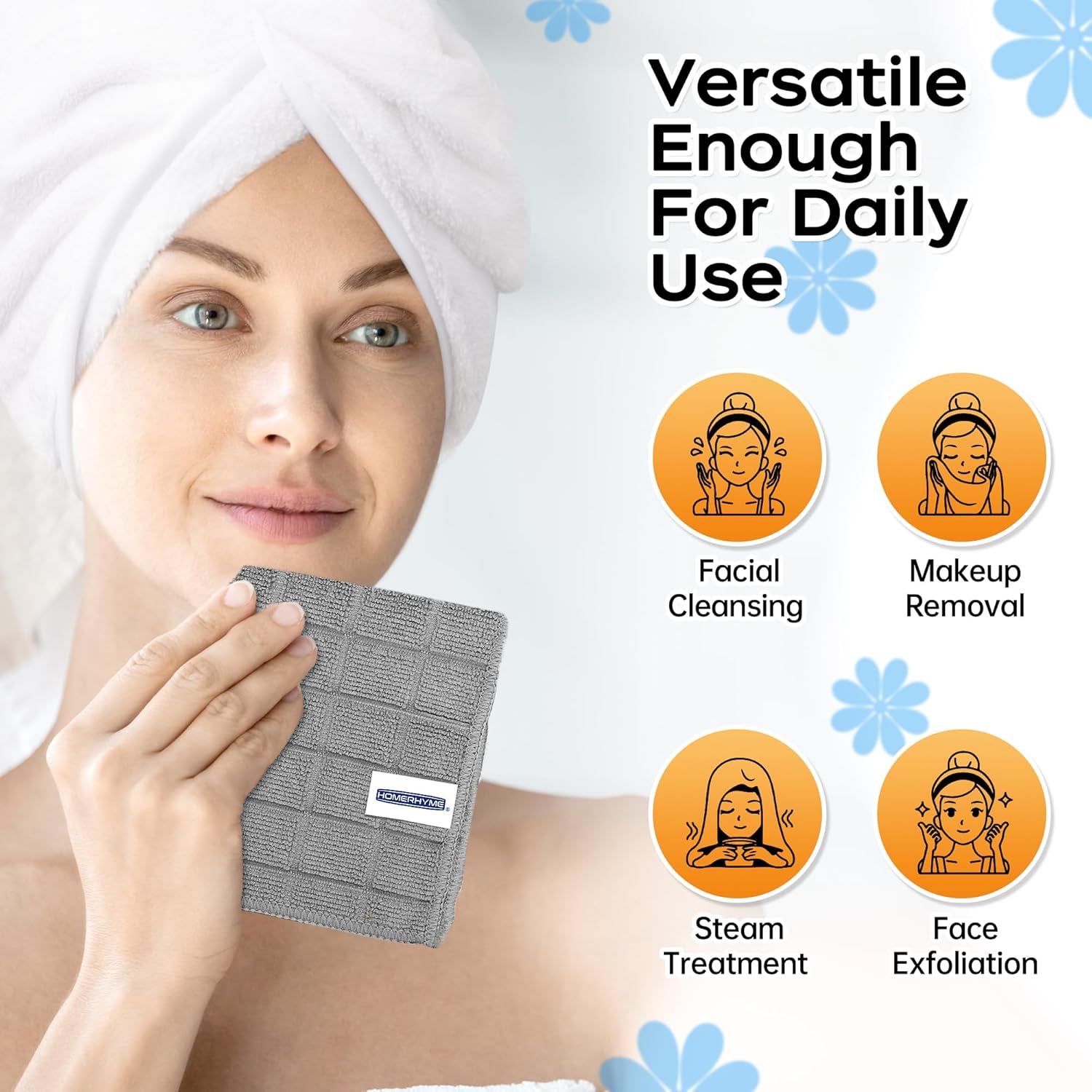 HOMERHYME Microfiber 12-Pack Washcloths Soft Grey Reusable Face Towels
