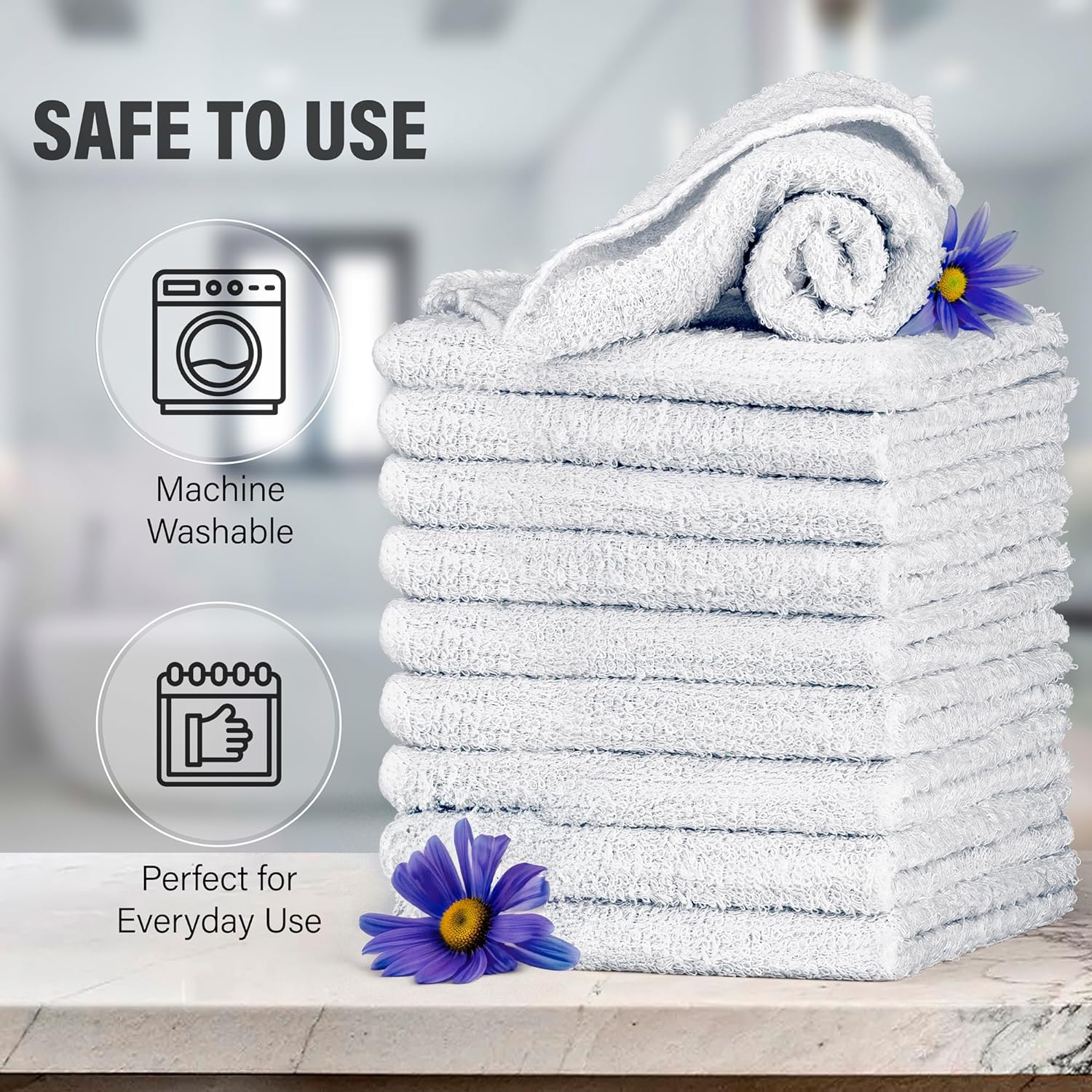 10-Pack Soft Absorbent Cotton Wash cloths for Home Kitchen