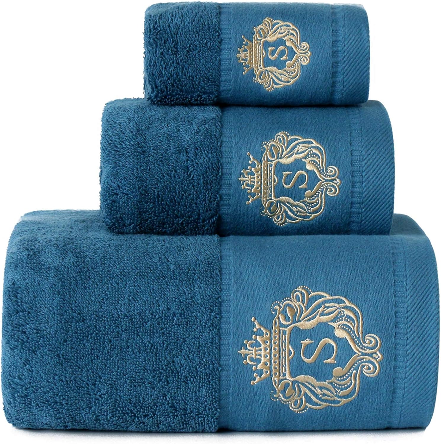 Premium 100 Pure Cotton Bath Towels Luxury Hotel Spa Peacock-Blue Embroidery