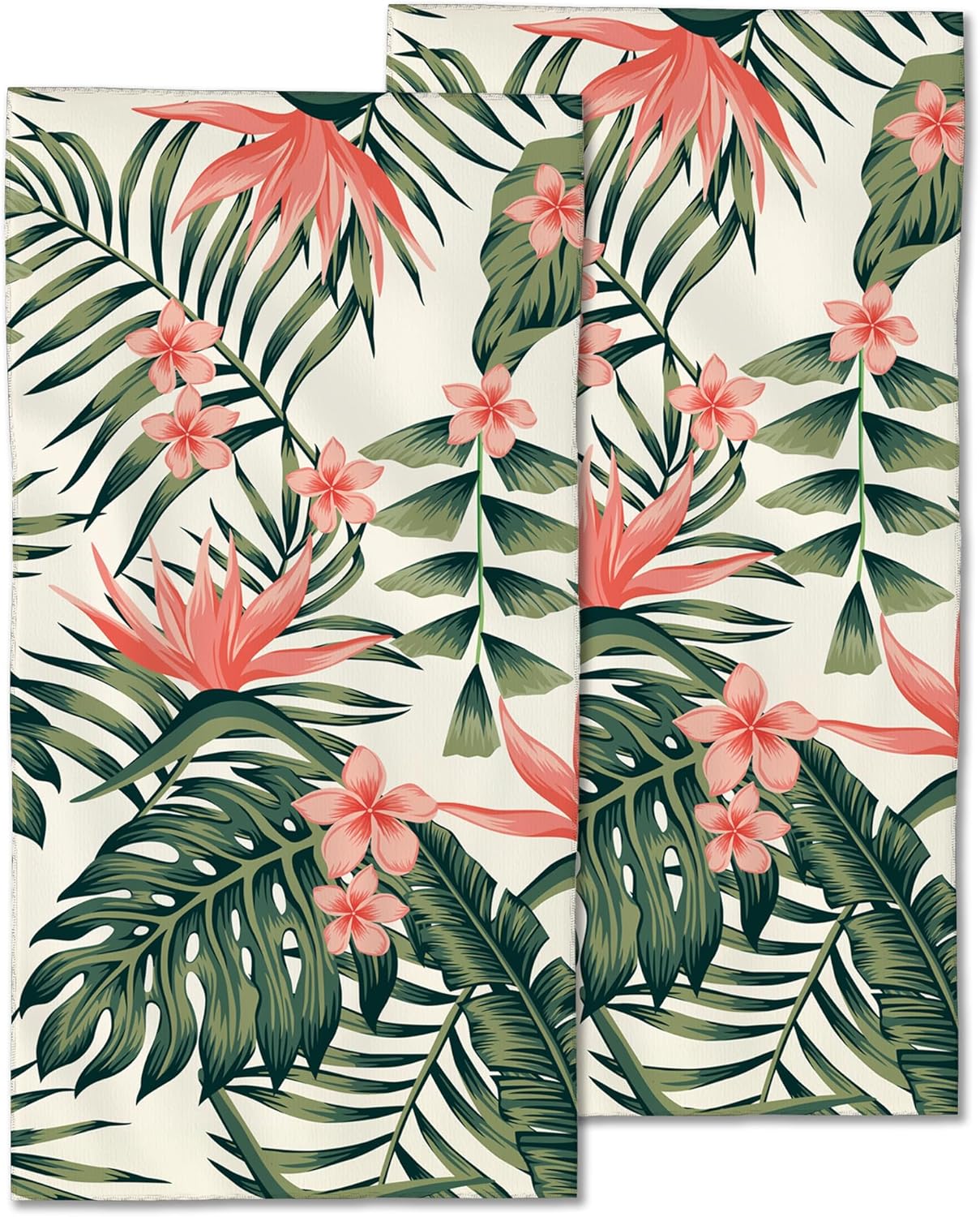 Tropical Leaves Hand Towels Set of 2 Soft Fins Fingertip Bath Towels