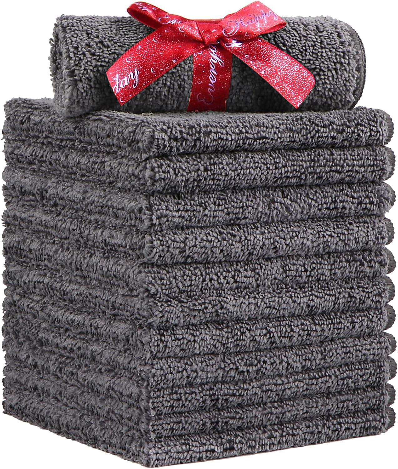HOMEXCEL Microfiber Washcloths 12 Pack Grey 12x12