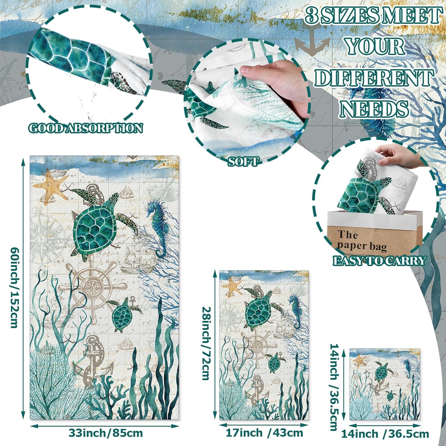 3-Pack Seascenes Seascenes Bath Towels Set