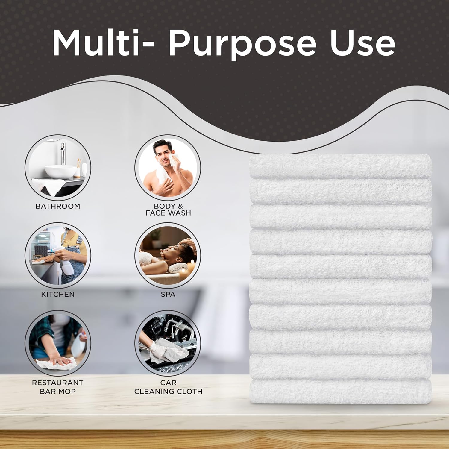 10-Pack Soft Absorbent Cotton Wash cloths for Home Kitchen