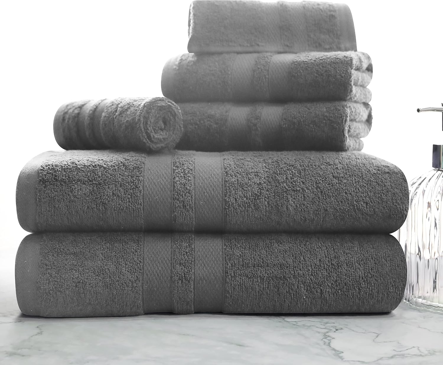 6-Piece Ultra-Soft Cotton Towel Set - Charcoal