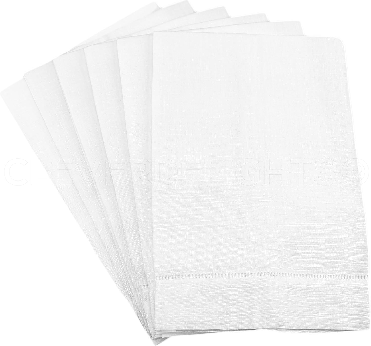 CleverDelights White Hemstitch Hand Towels 14 x 22 Set of 6