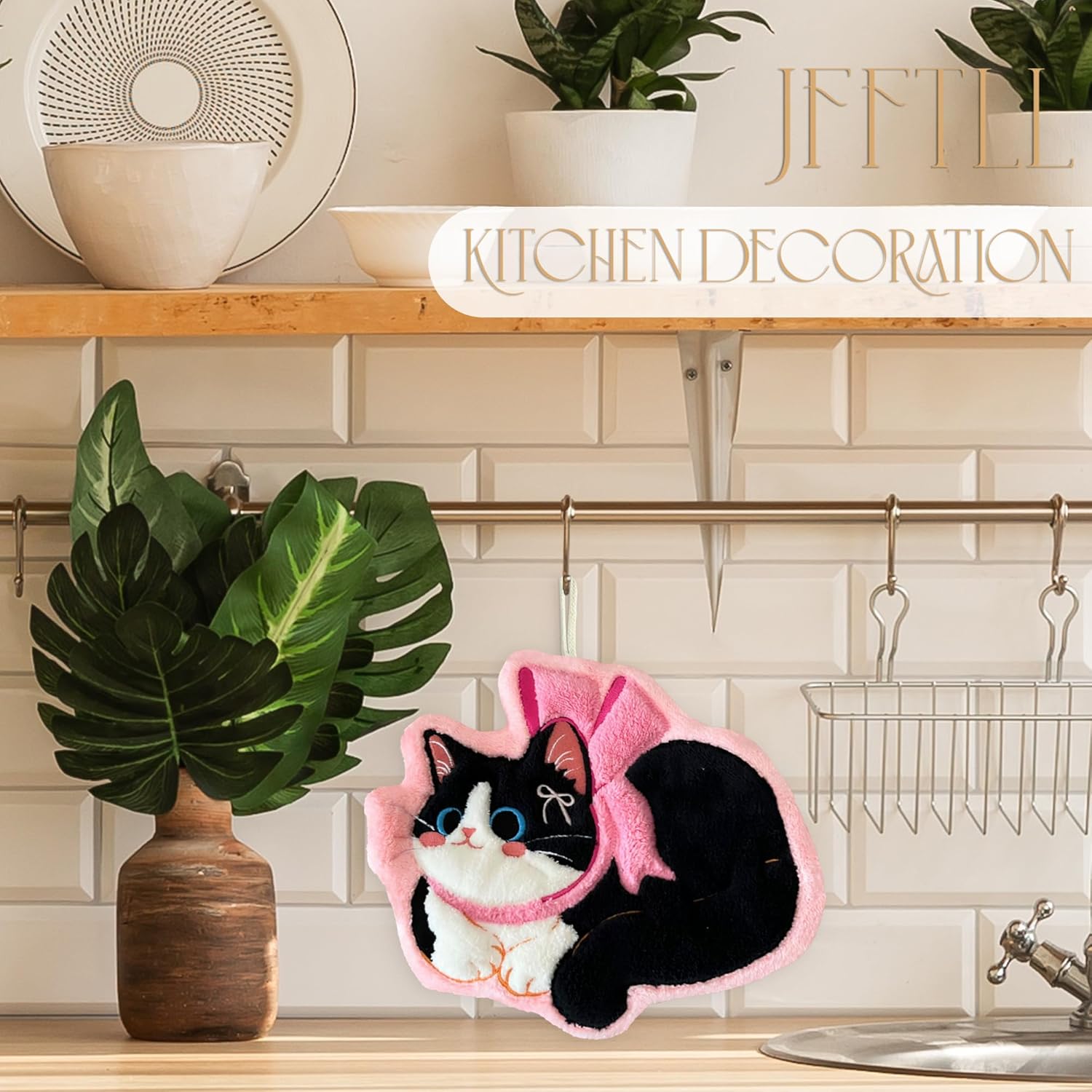 Coquette Pink Bow Cat Hand Towels